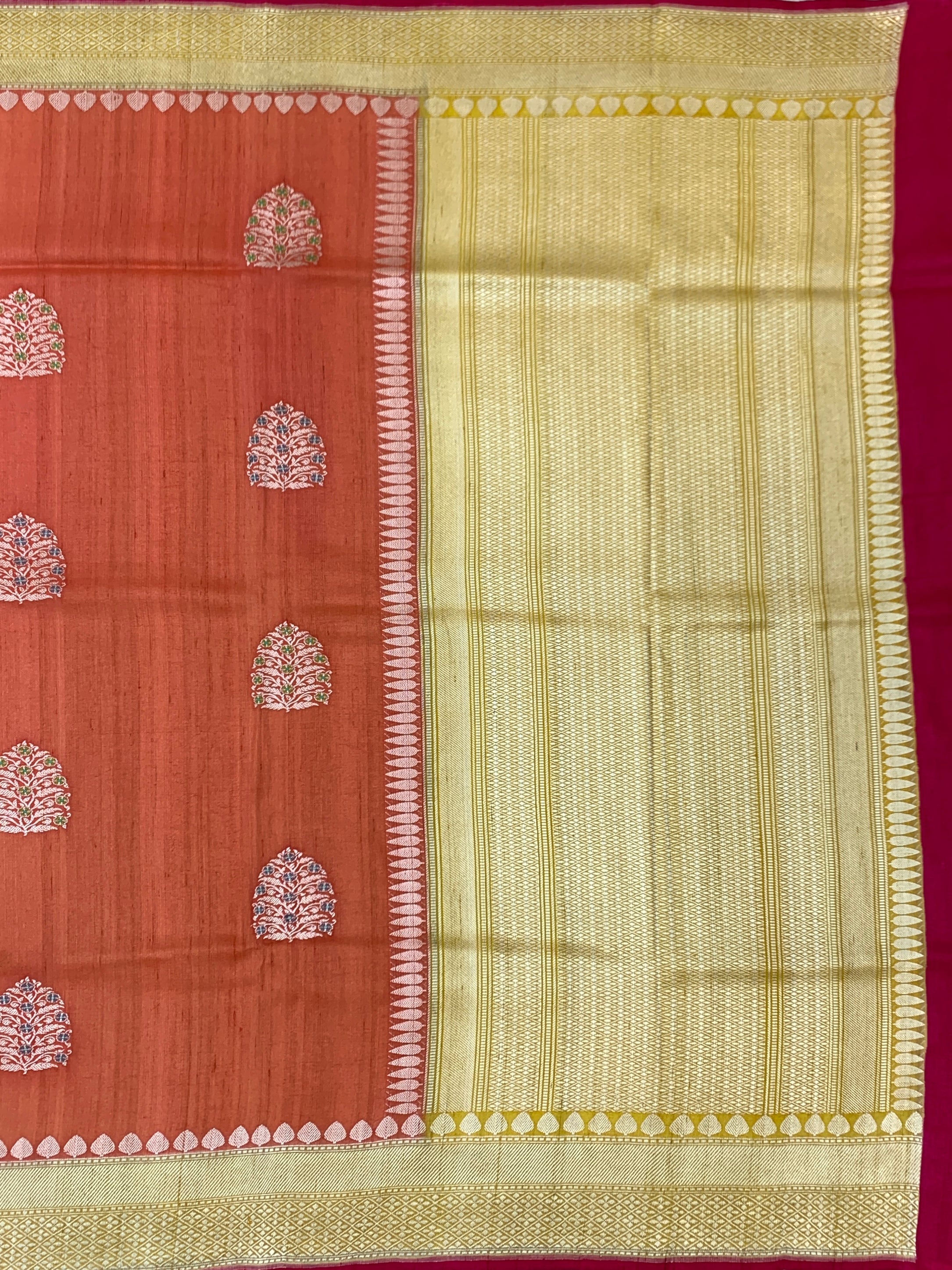 Rust Orange Tussore Georgette Saree with Zari Temple Border