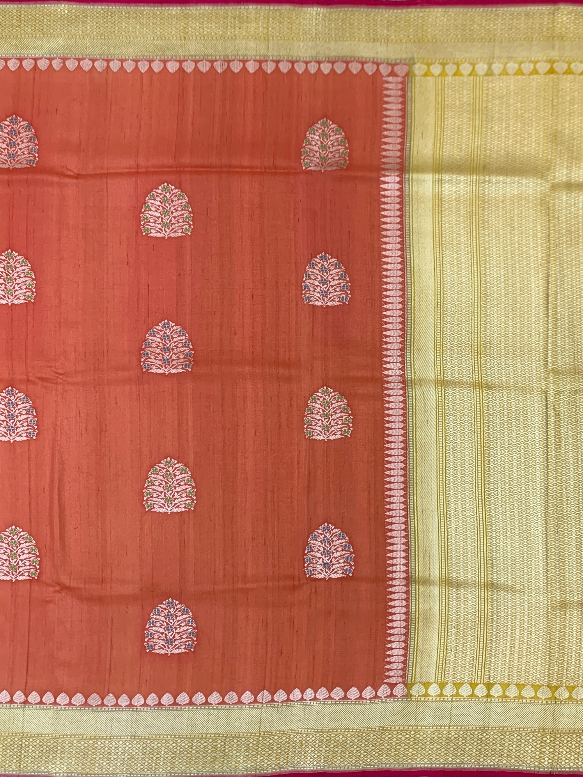 Rust Orange Tussore Georgette Saree with Zari Temple Border