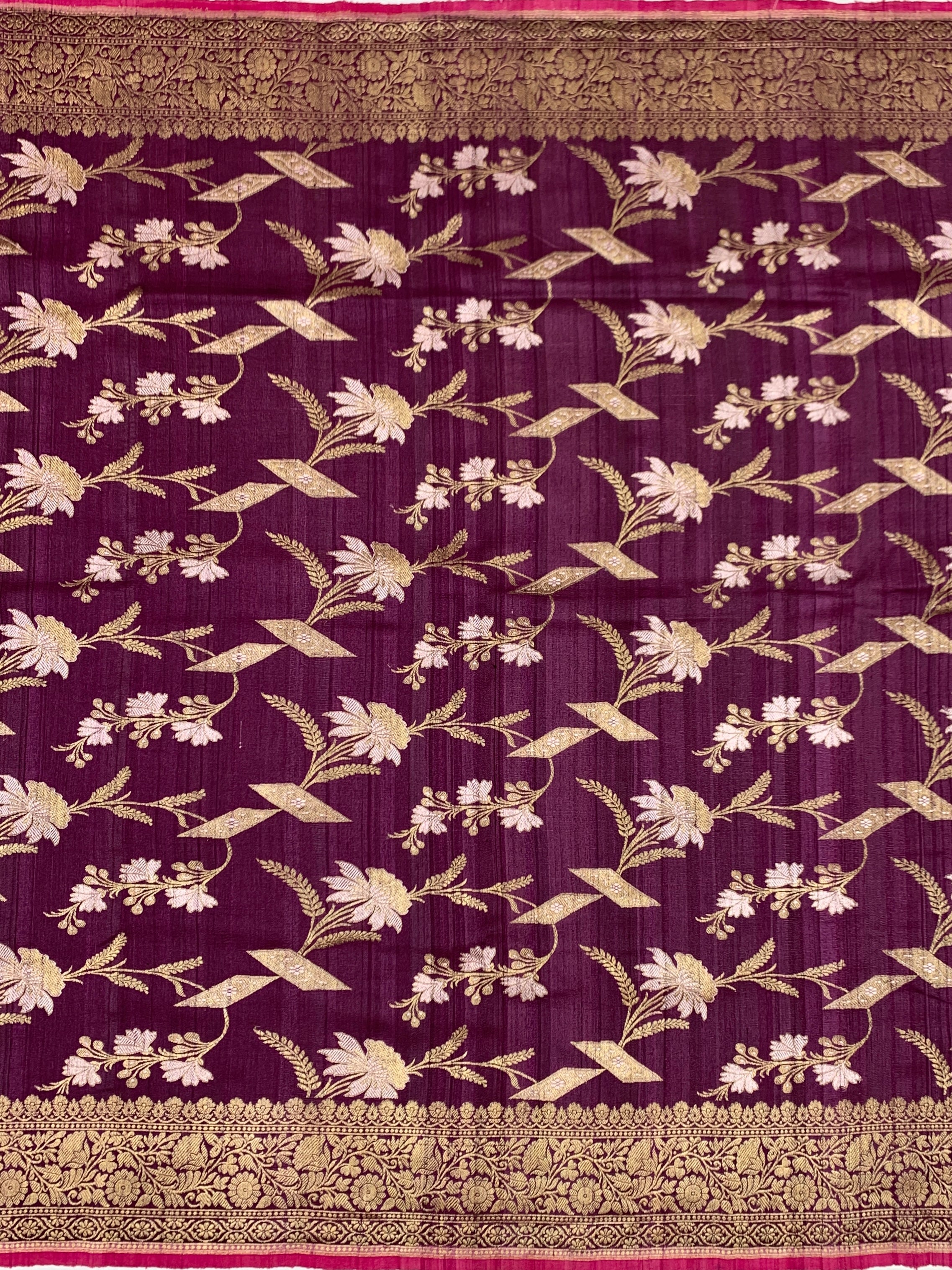Elegant Deep Plum Tussore Georgette Saree with Gold Zari Work