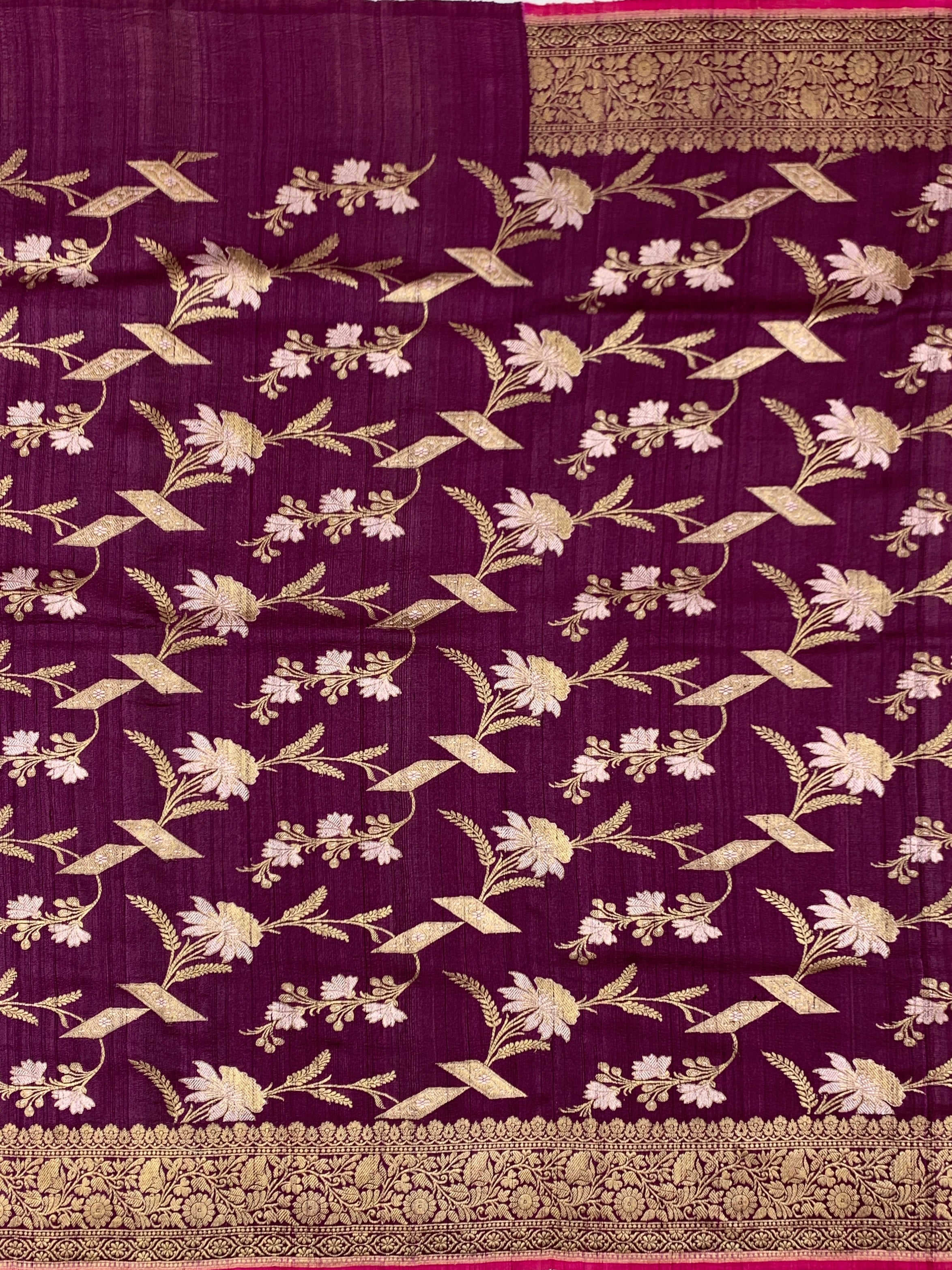 Elegant Deep Plum Tussore Georgette Saree with Gold Zari Work