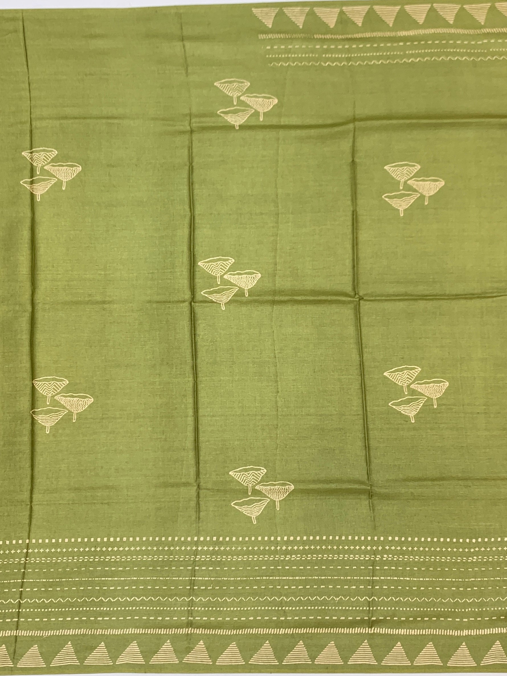 Earthy Sage and Mustard: Contemporary Printed Tussore Saree