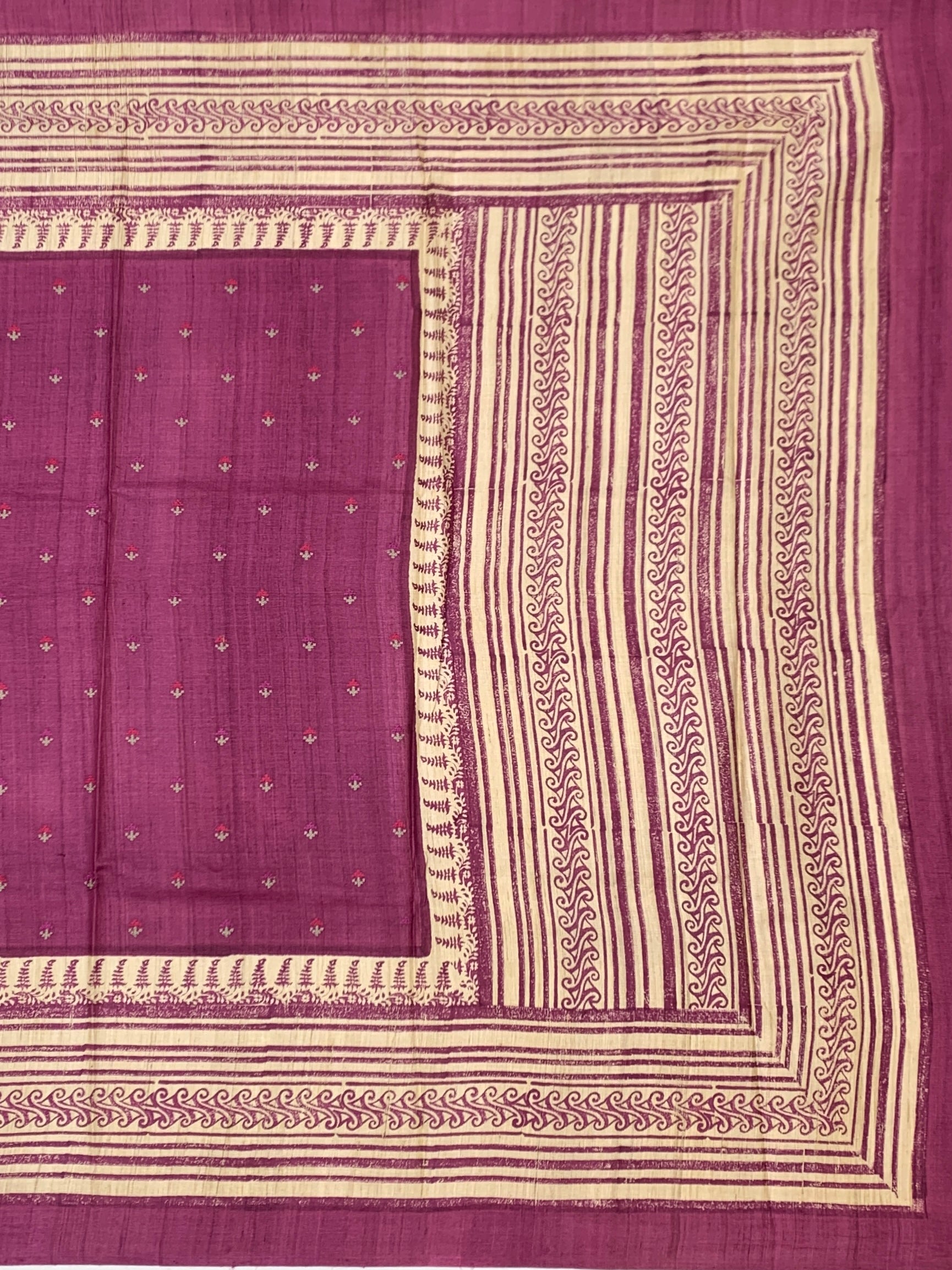 Berry Mauve & Cream: Traditional Printed Tussore Silk Saree