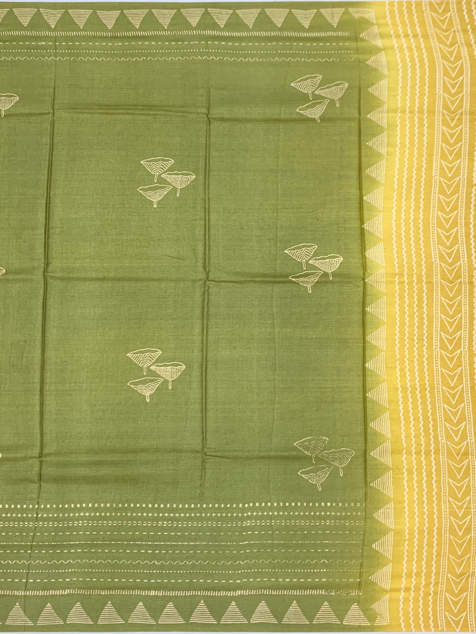 Earthy Sage and Mustard: Contemporary Printed Tussore Saree