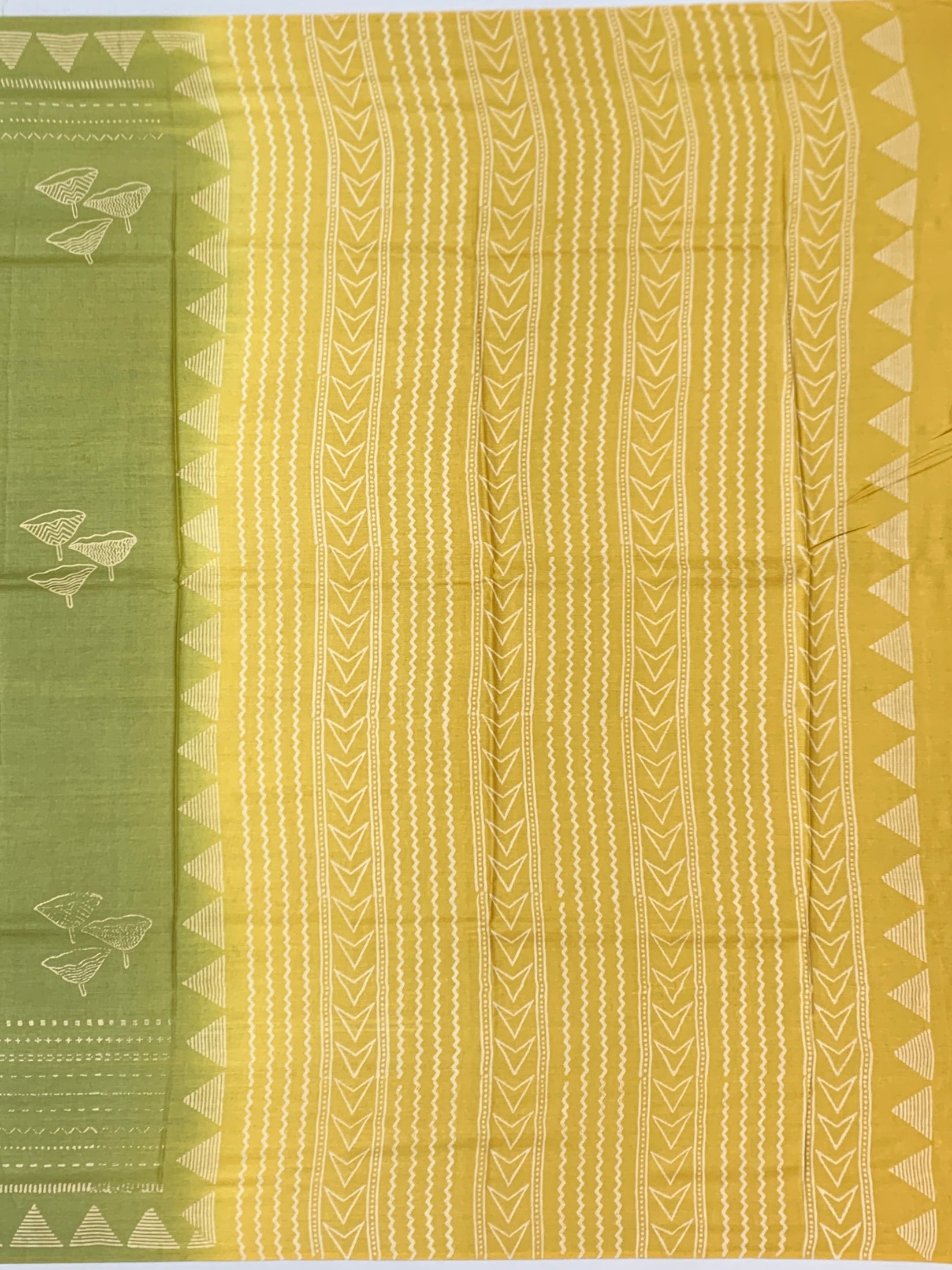 Earthy Sage and Mustard: Contemporary Printed Tussore Saree