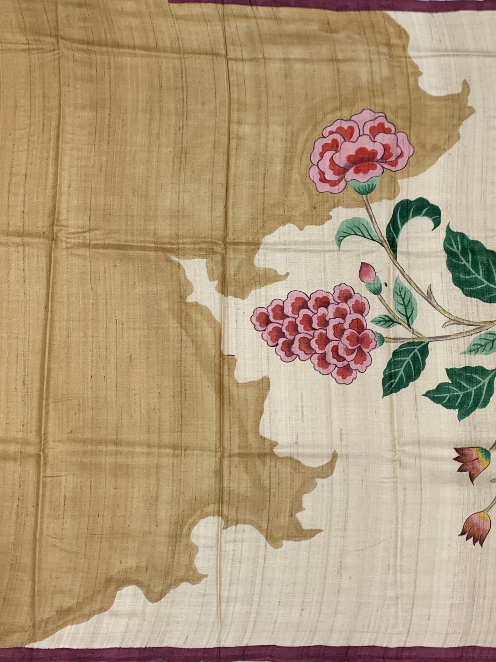 Regal Mayil: Artistic Pen-Kalamkari Style Tussore Printed Saree