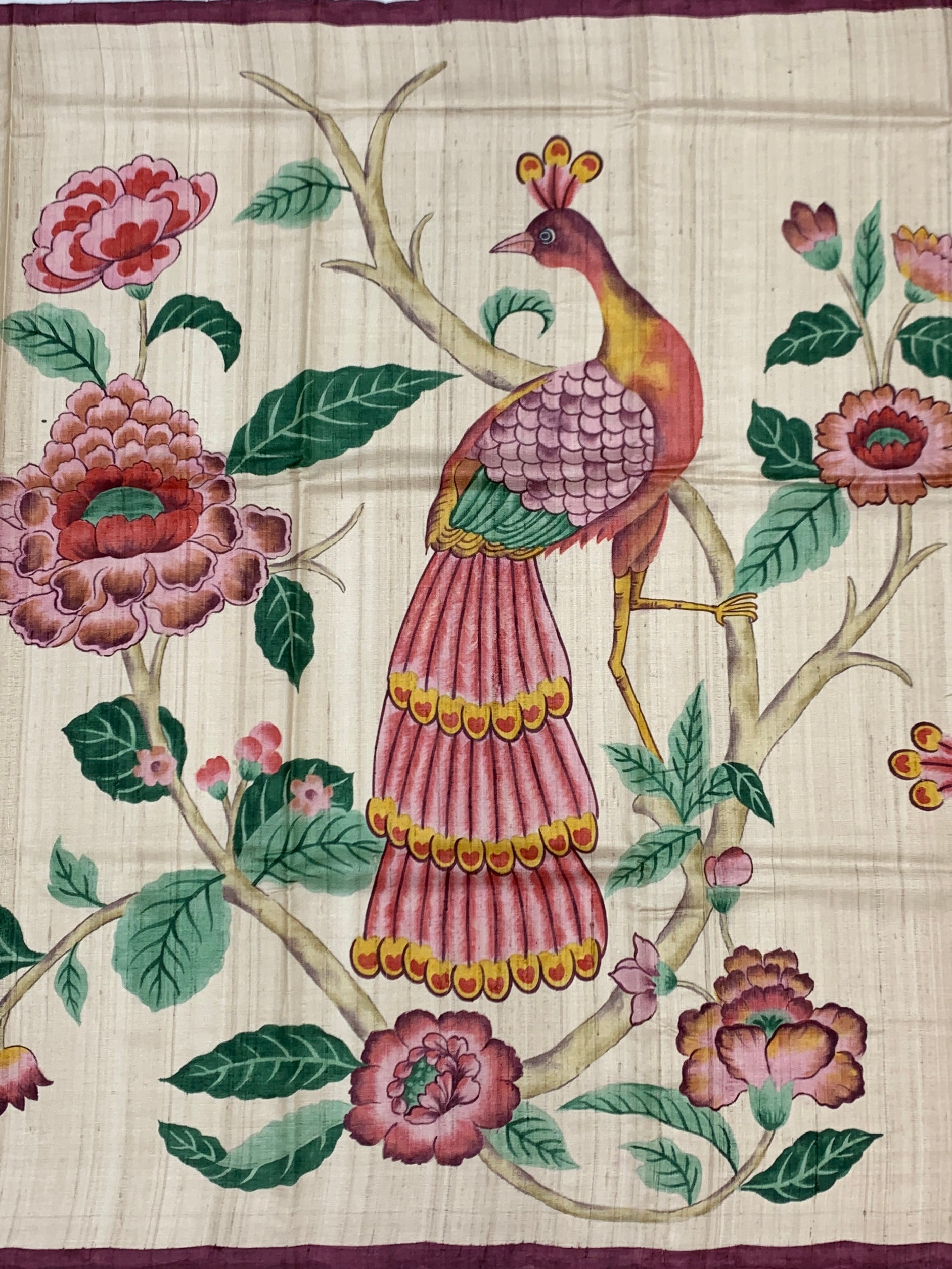 Regal Mayil: Artistic Pen-Kalamkari Style Tussore Printed Saree