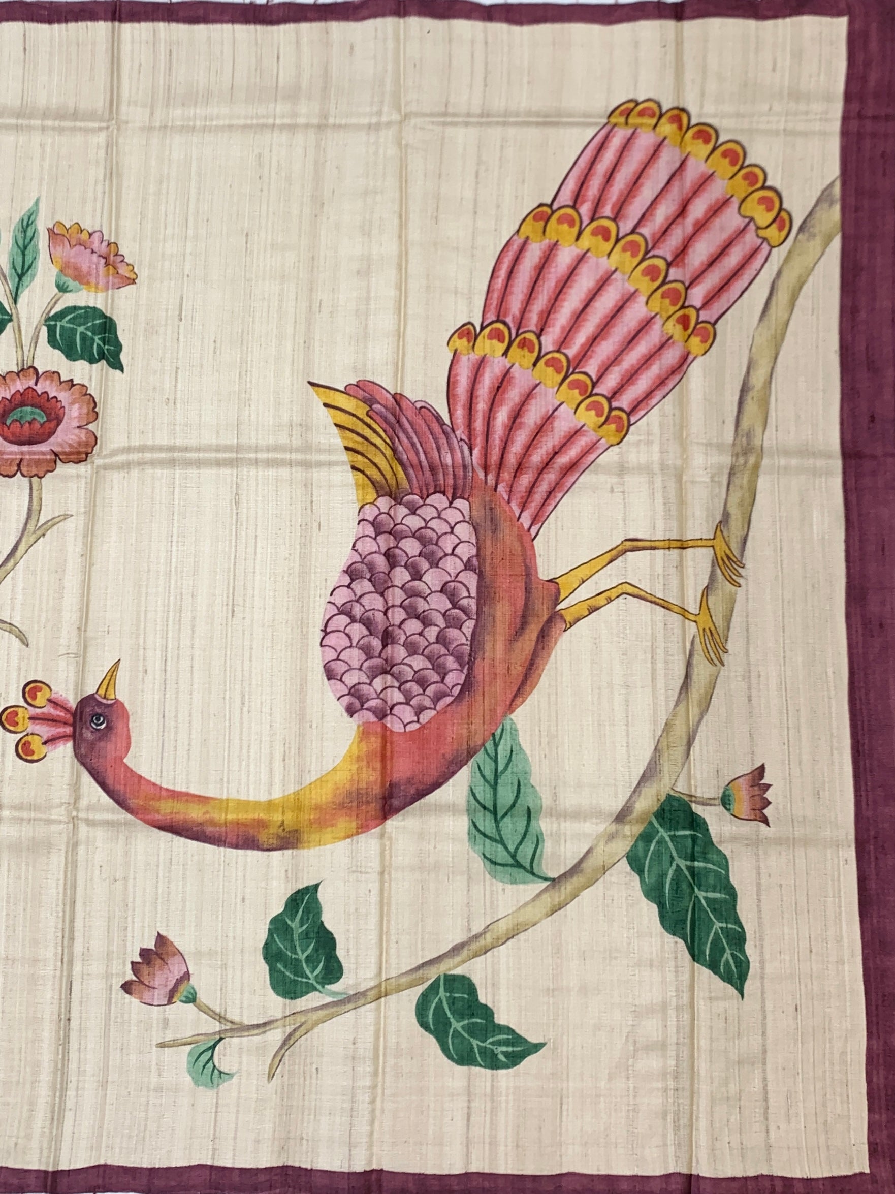Regal Mayil: Artistic Pen-Kalamkari Style Tussore Printed Saree