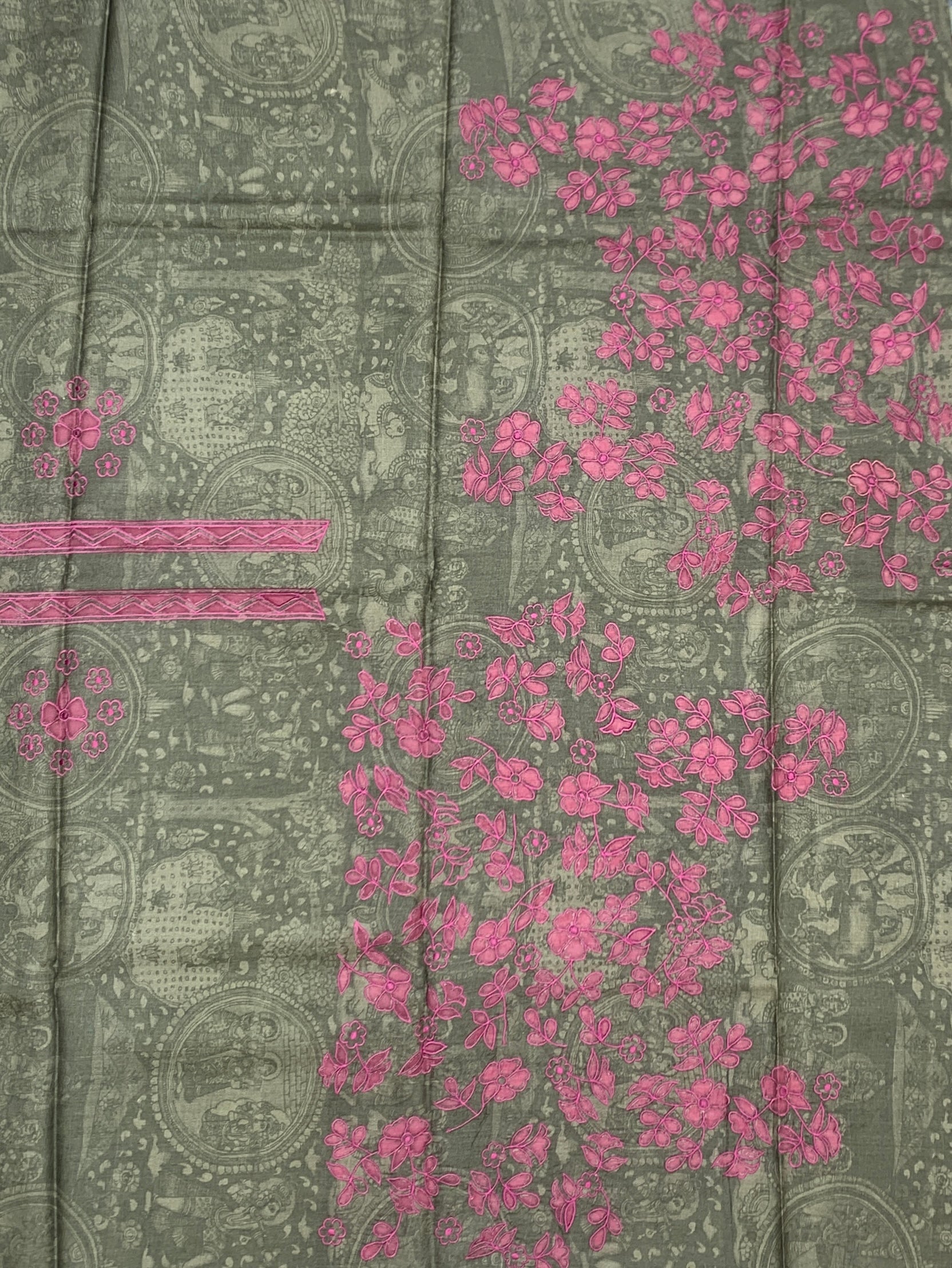 Mythical Heritage: Kalamkari Narrative Printed Tussore Saree