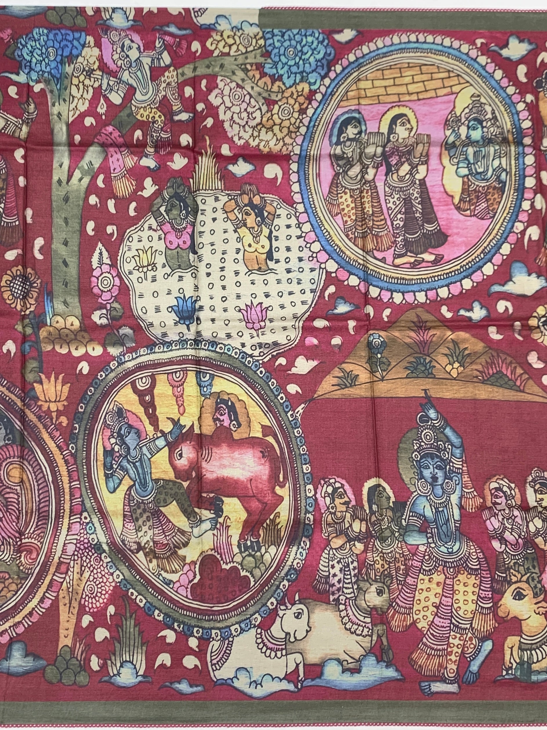 Mythical Heritage: Kalamkari Narrative Printed Tussore Saree