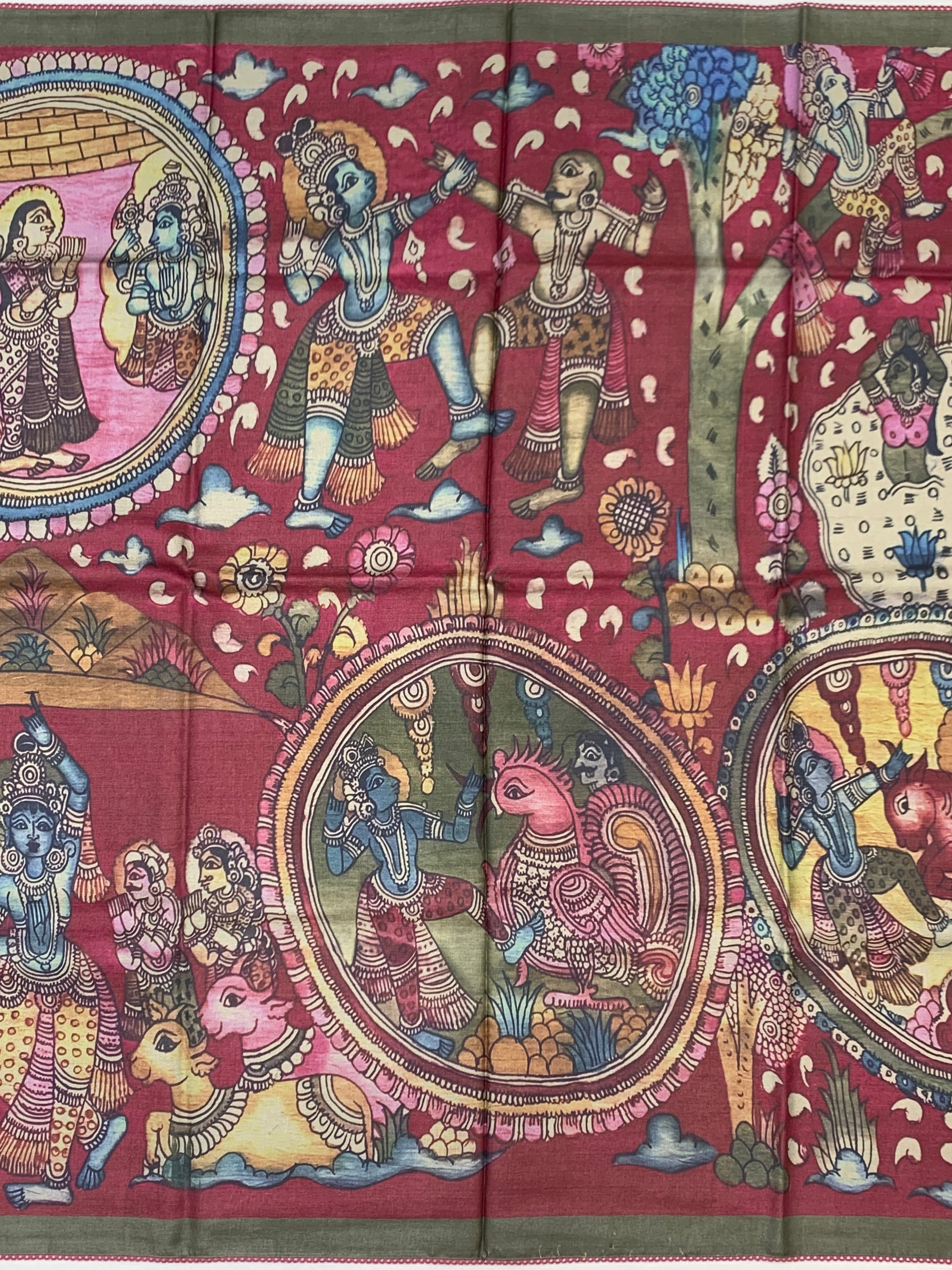 Mythical Heritage: Kalamkari Narrative Printed Tussore Saree