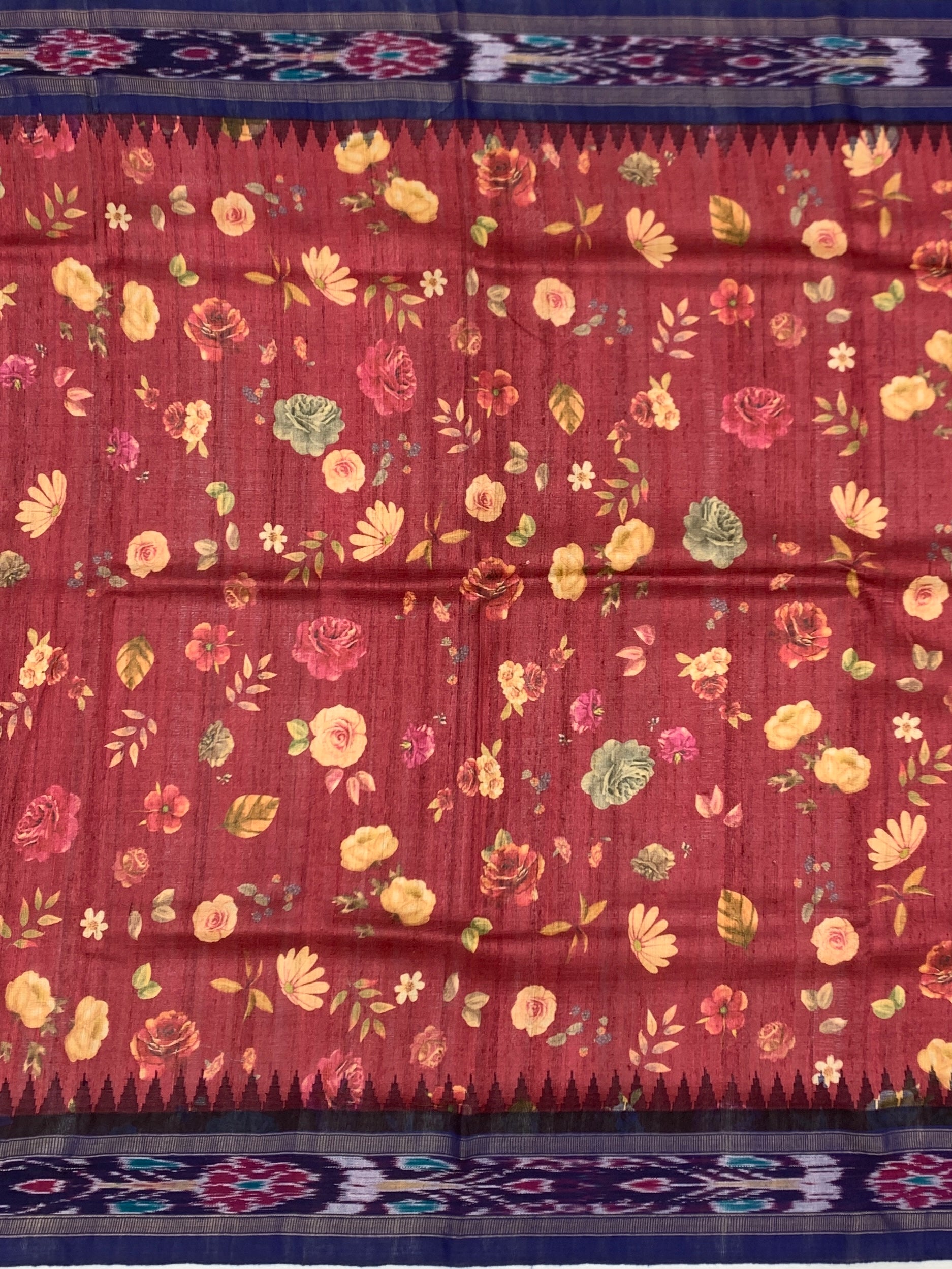 Vintage Monochrome & Rust: Artisan Printed Tussore Silk Saree