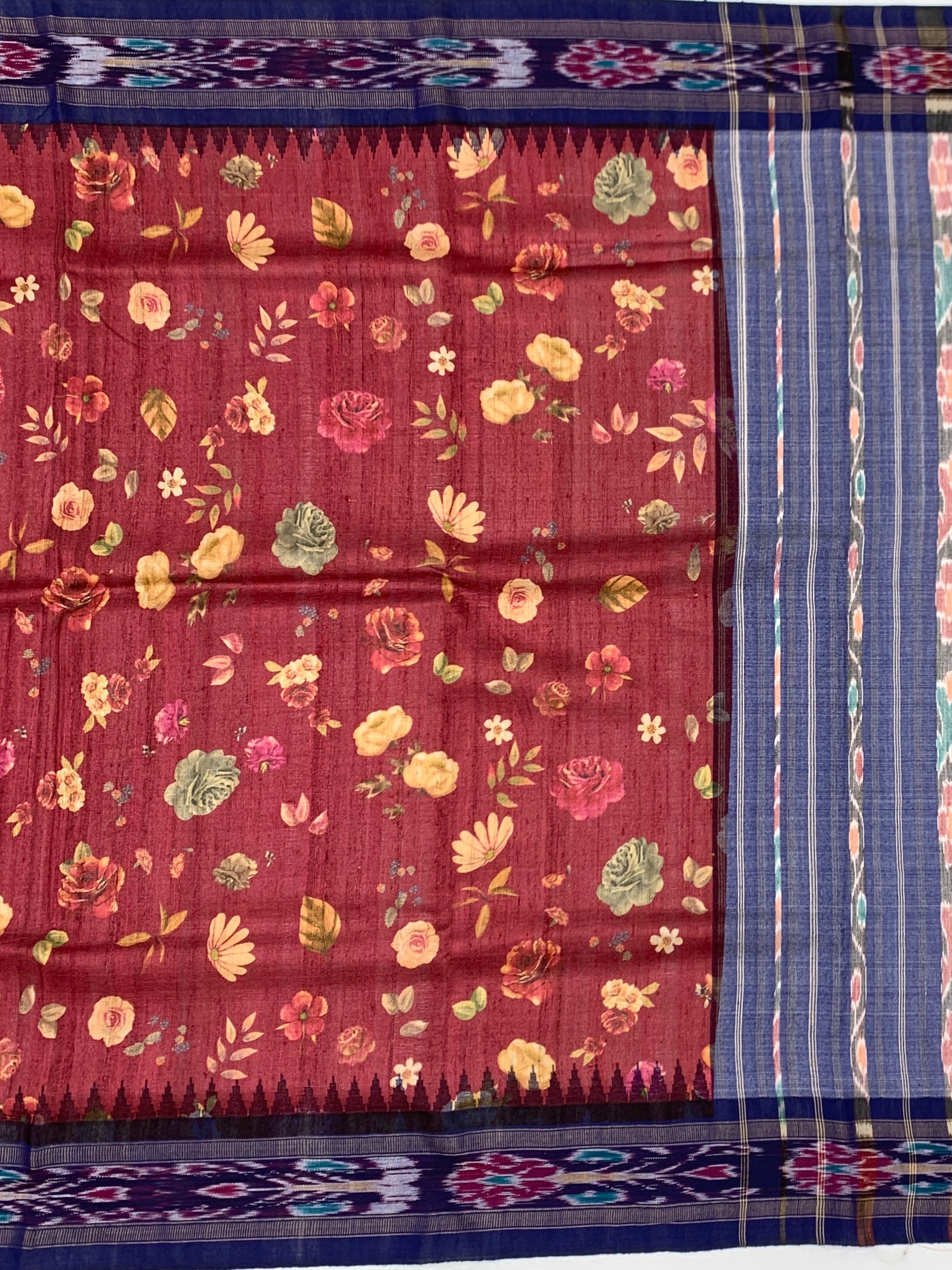 Vintage Monochrome & Rust: Artisan Printed Tussore Silk Saree