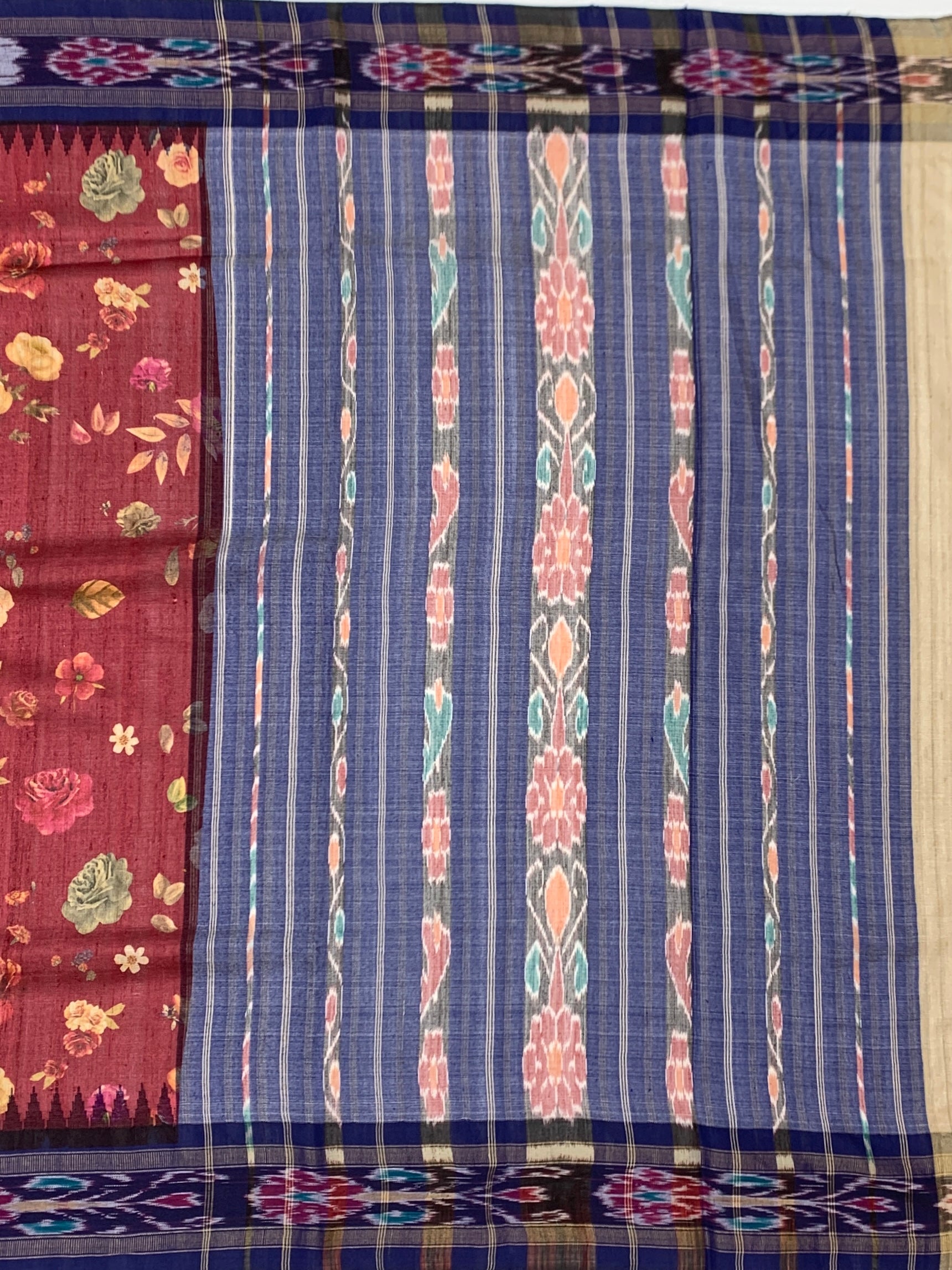 Vintage Monochrome & Rust: Artisan Printed Tussore Silk Saree