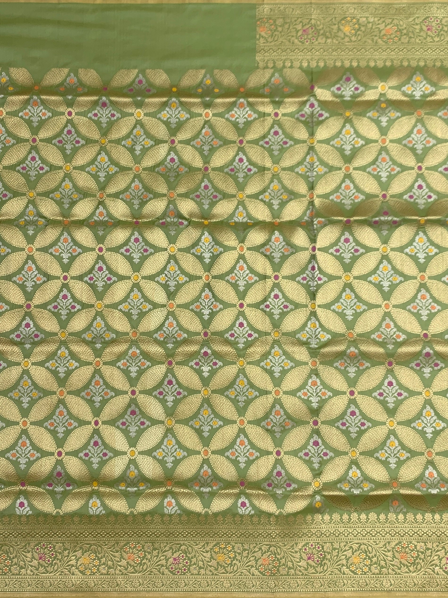 Olive Heritage: Geometric Meenakari Banarasi Silk Saree