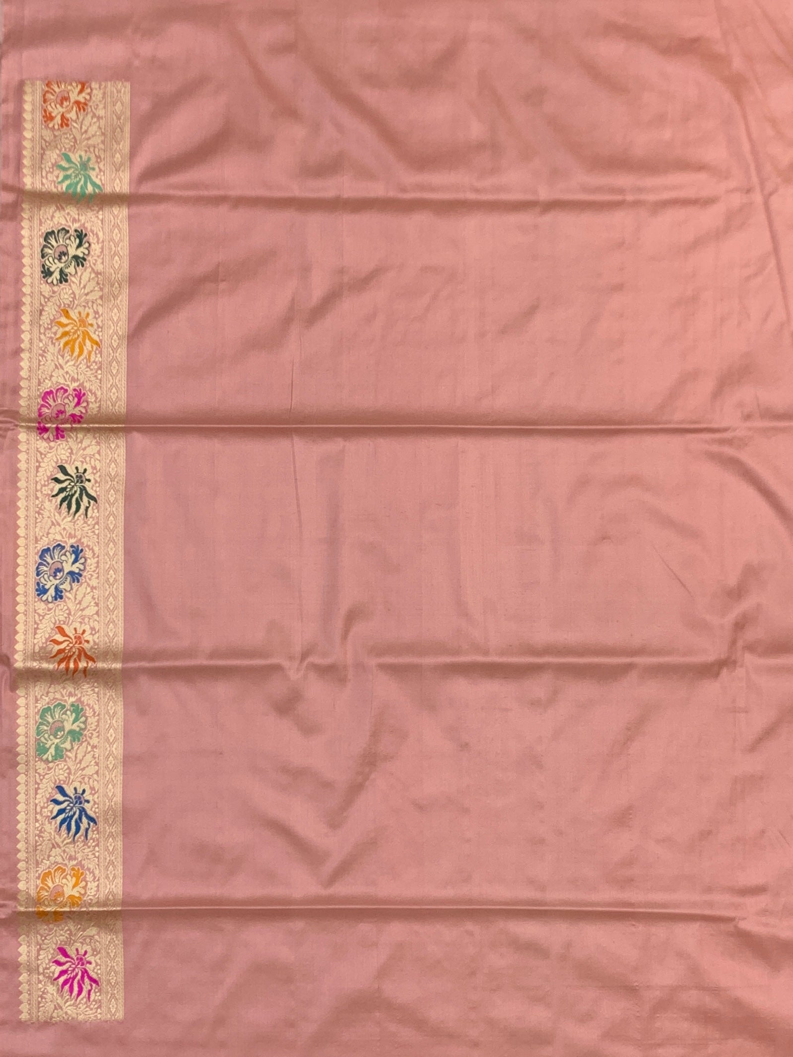 Roseate Splendor: Silver Zari & Meenakari Floral Banarasi Silk Saree