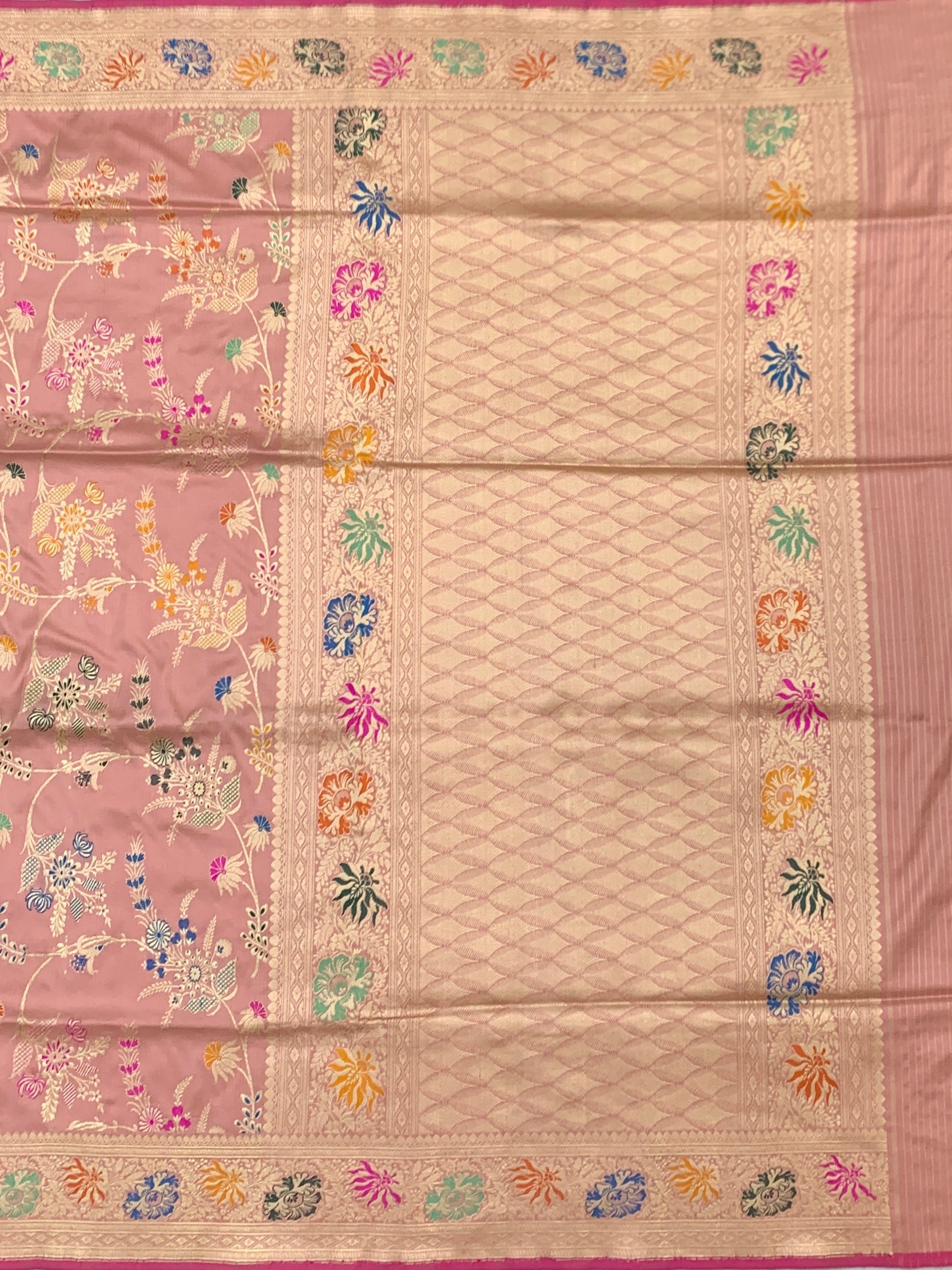 Vintage Rose: Meenakari Floral Jaal Banarasi Silk Saree