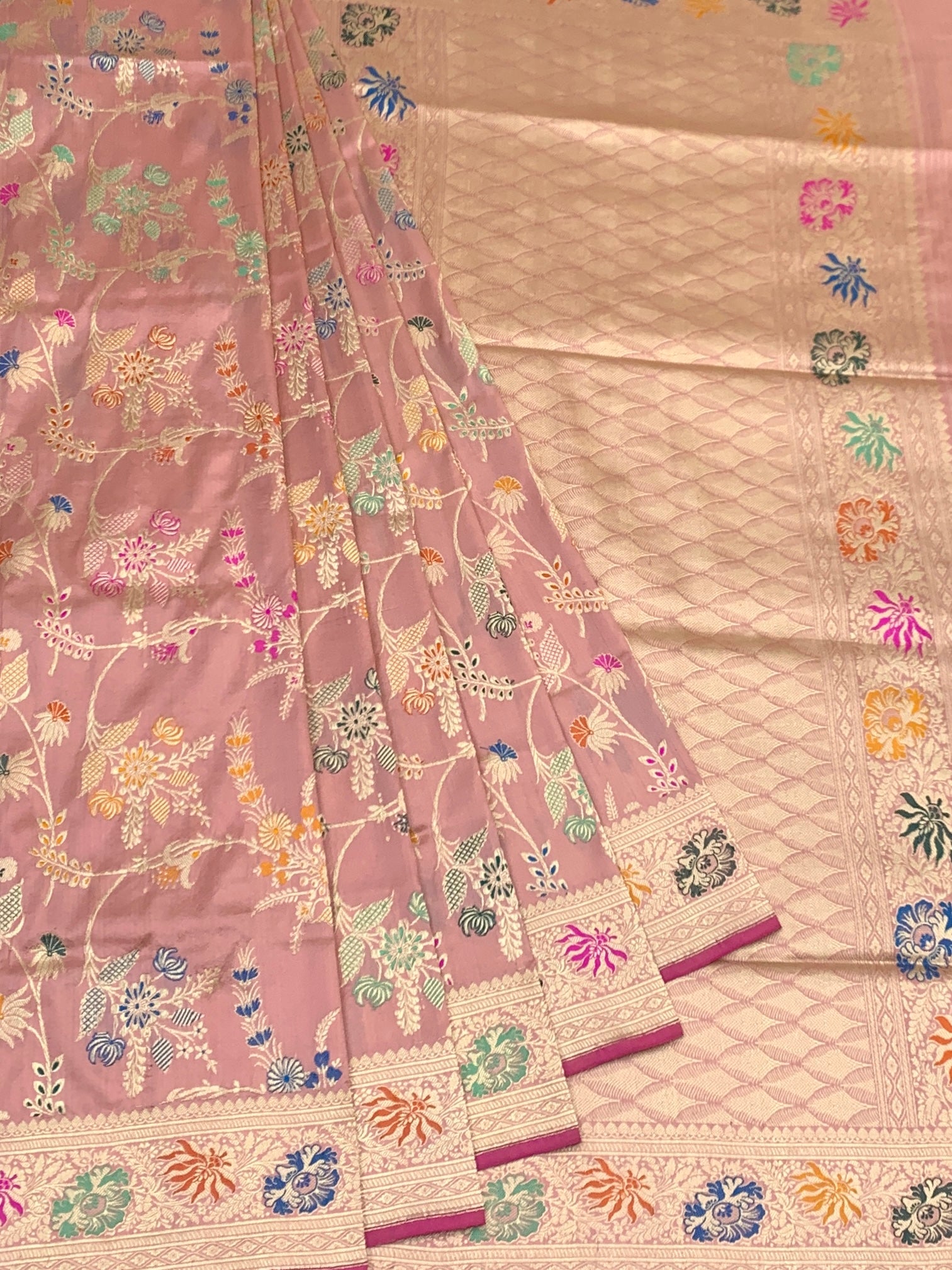 Vintage Rose: Meenakari Floral Jaal Banarasi Silk Saree