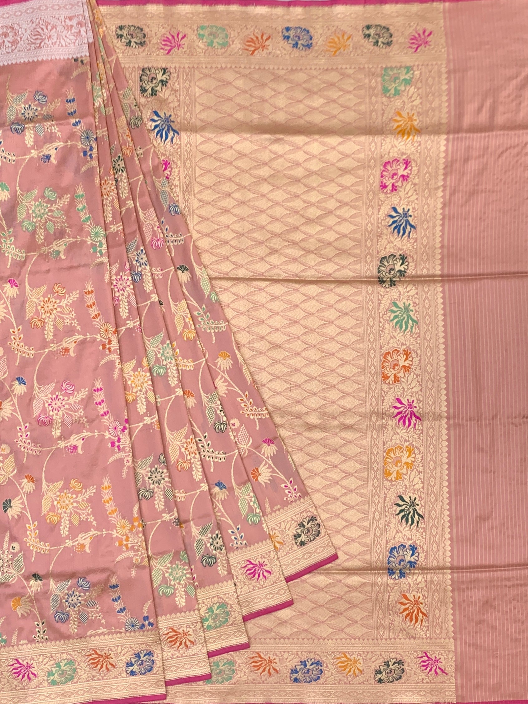 Vintage Rose: Meenakari Floral Jaal Banarasi Silk Saree