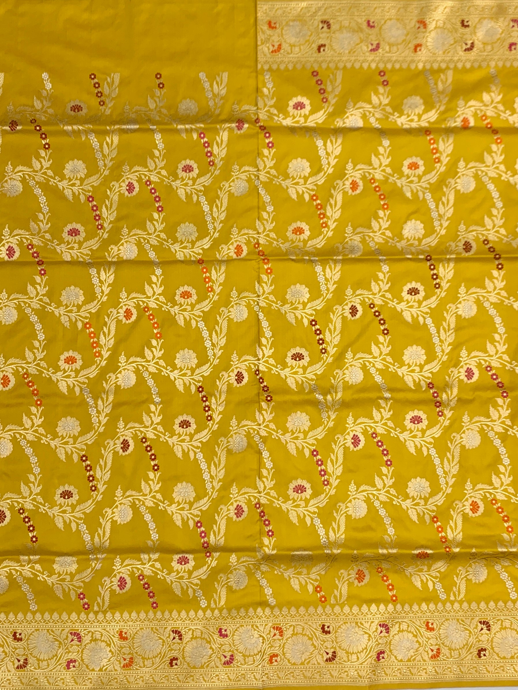 Golden Radiance: Mustard Yellow Meenakari Banarasi Silk Saree