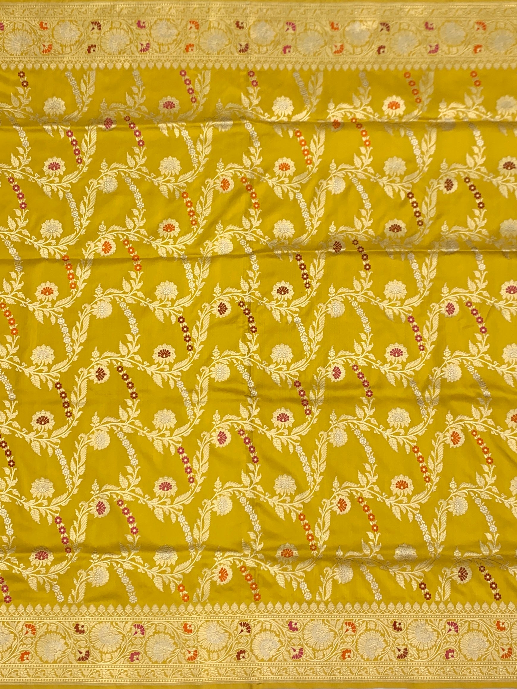 Golden Radiance: Mustard Yellow Meenakari Banarasi Silk Saree