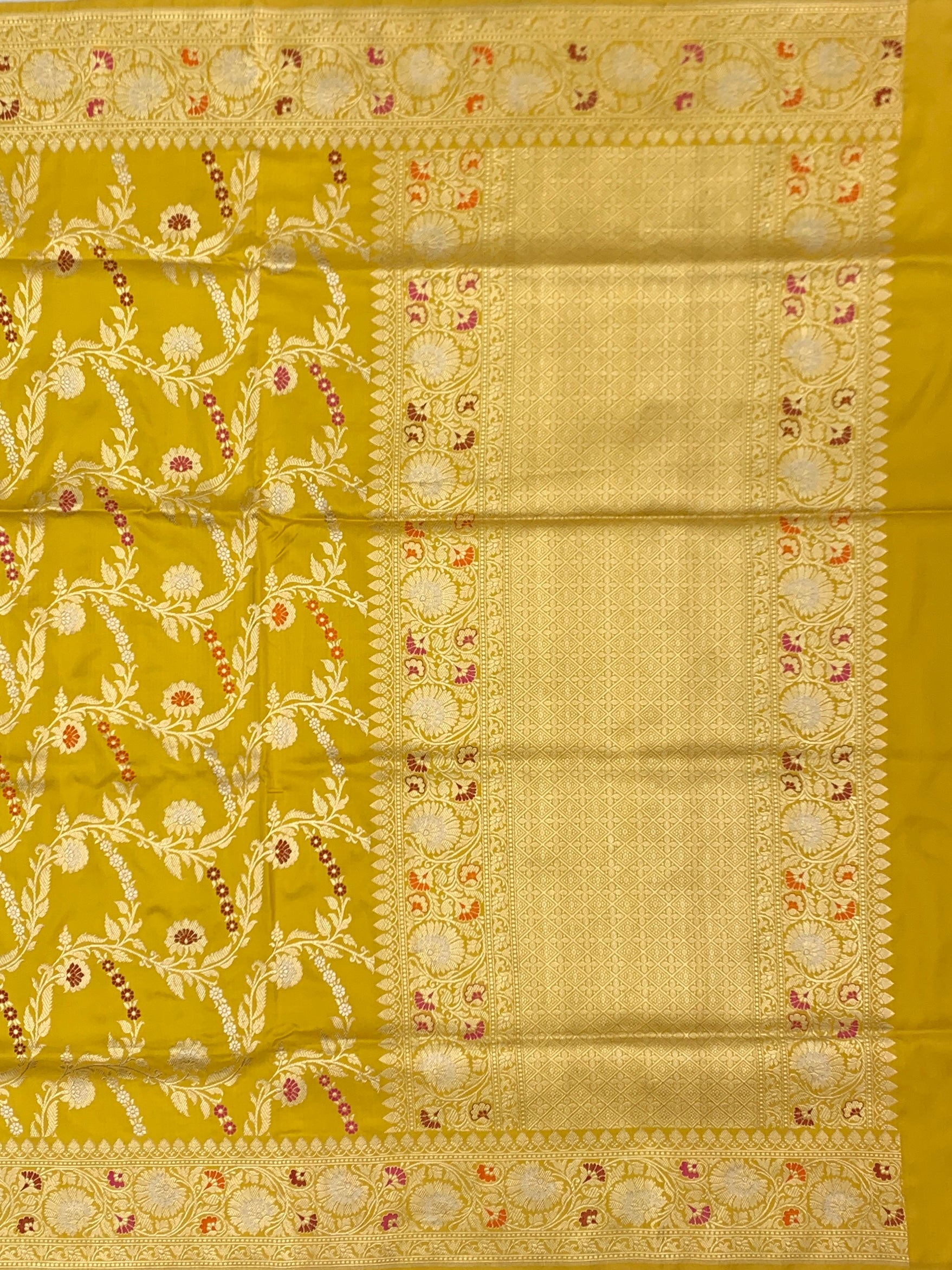 Golden Radiance: Mustard Yellow Meenakari Banarasi Silk Saree