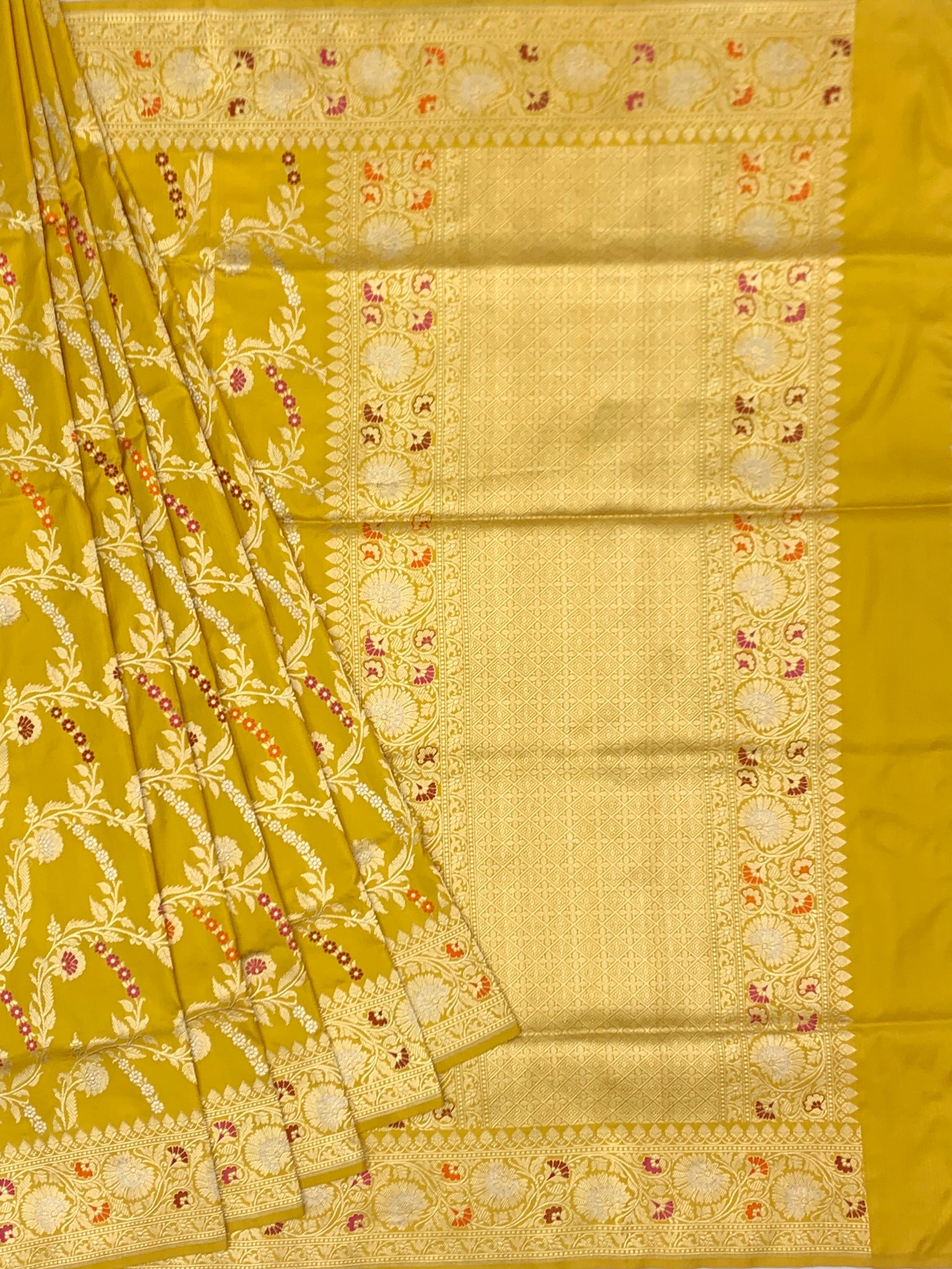 Golden Radiance: Mustard Yellow Meenakari Banarasi Silk Saree