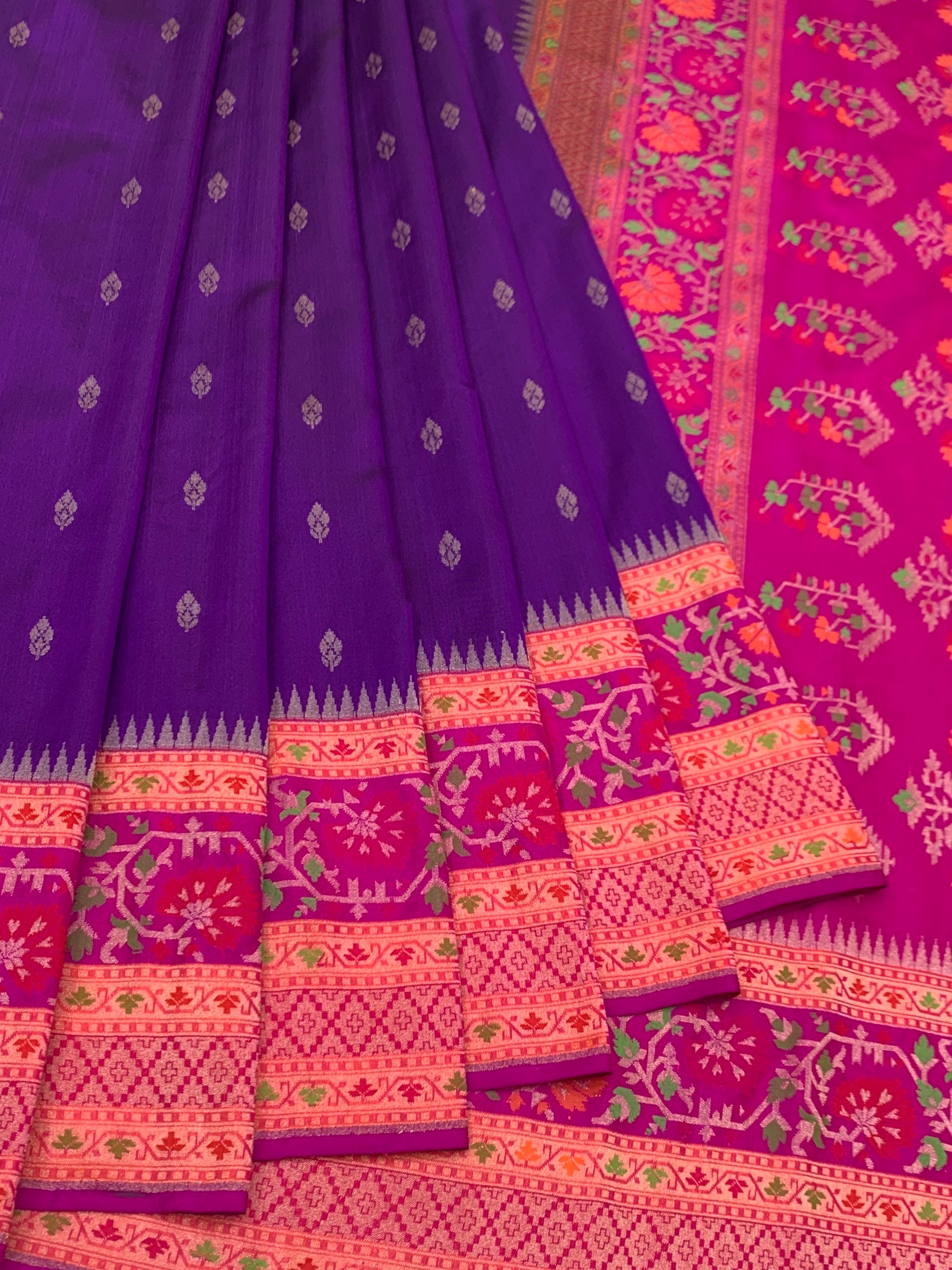 Royal Violet & Magenta: Meenakari Boota Banarasi Silk Saree
