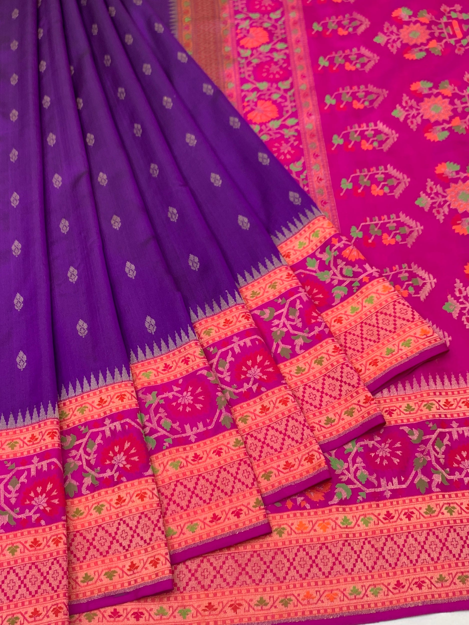 Royal Violet & Magenta: Meenakari Boota Banarasi Silk Saree