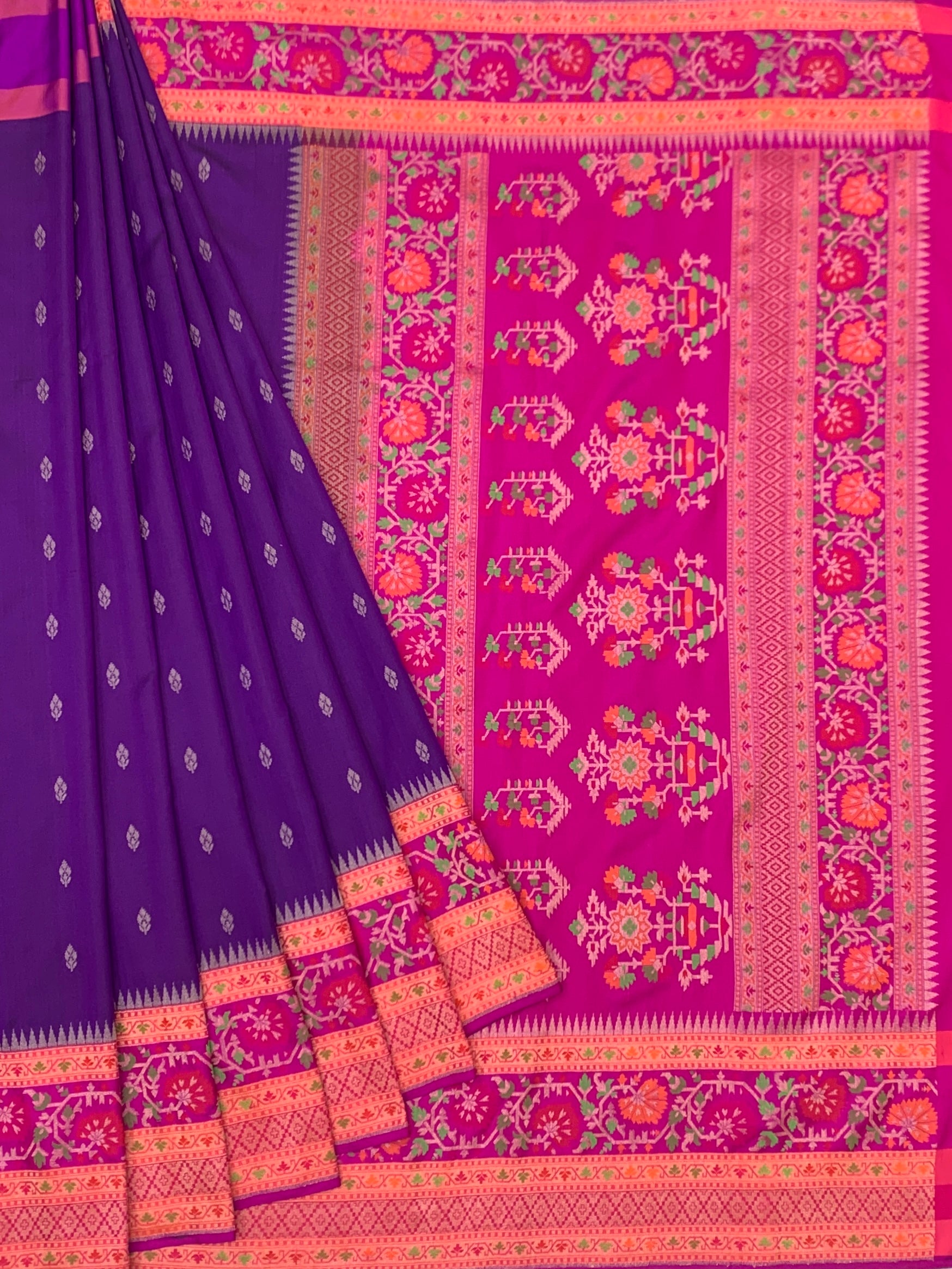 Royal Violet & Magenta: Meenakari Boota Banarasi Silk Saree