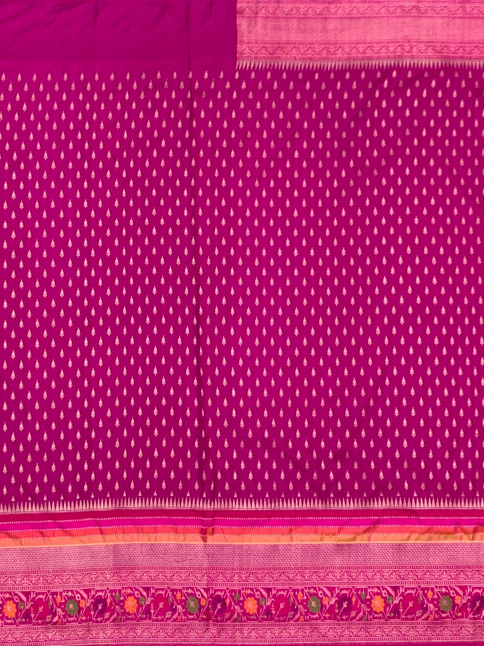 Regal Rani Pink: Zari Butti Banarasi Silk Saree with Meenakari Heritage Borders