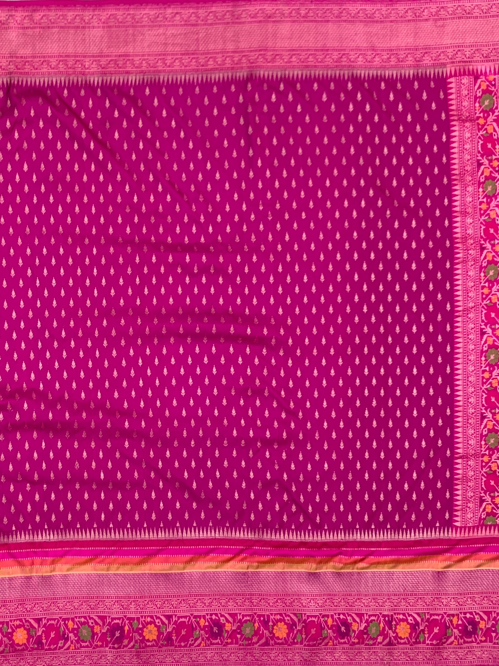 Regal Rani Pink: Zari Butti Banarasi Silk Saree with Meenakari Heritage Borders