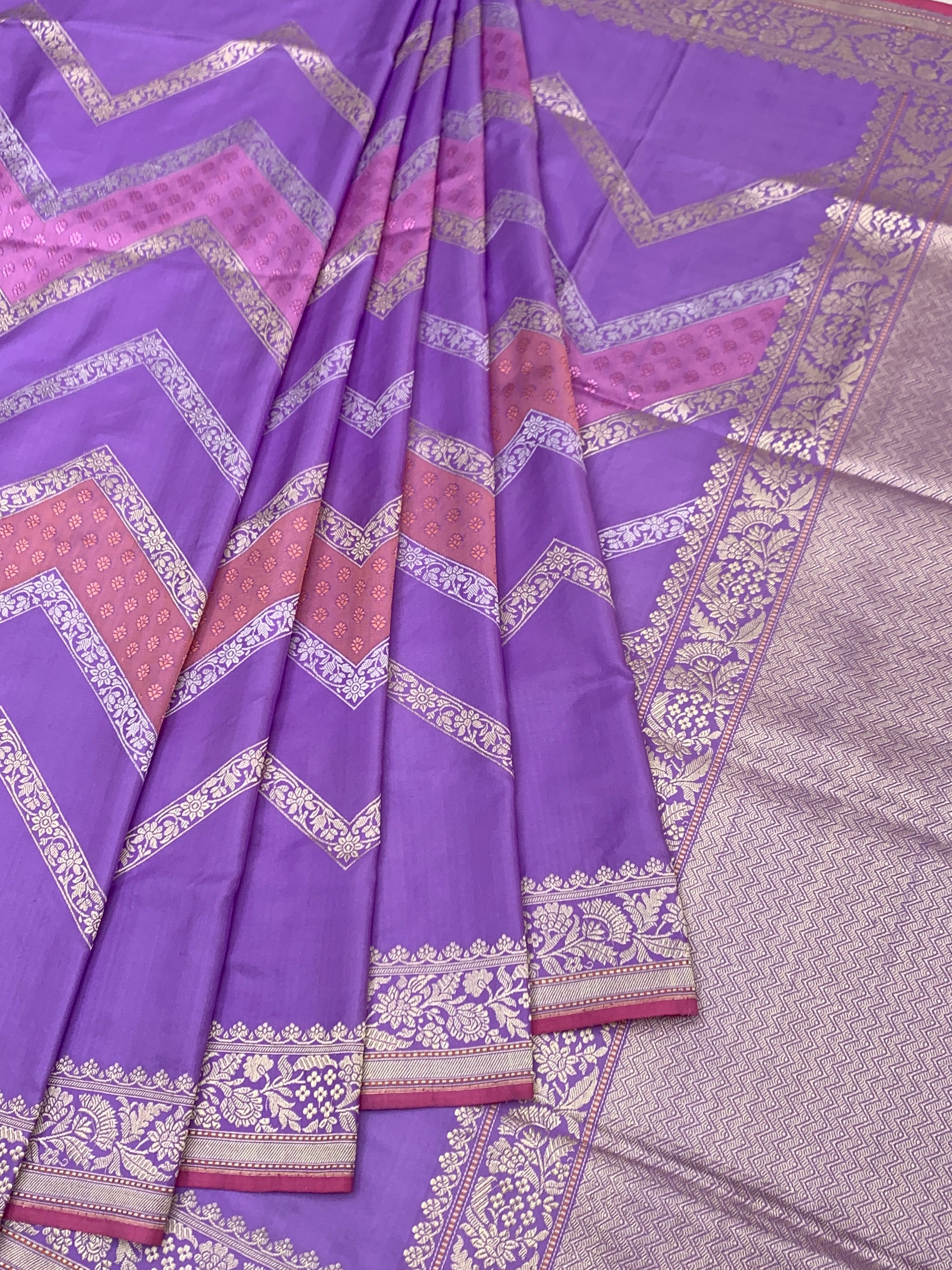 Modern Muse: Lavender Chevron Zari Banarasi Silk Saree