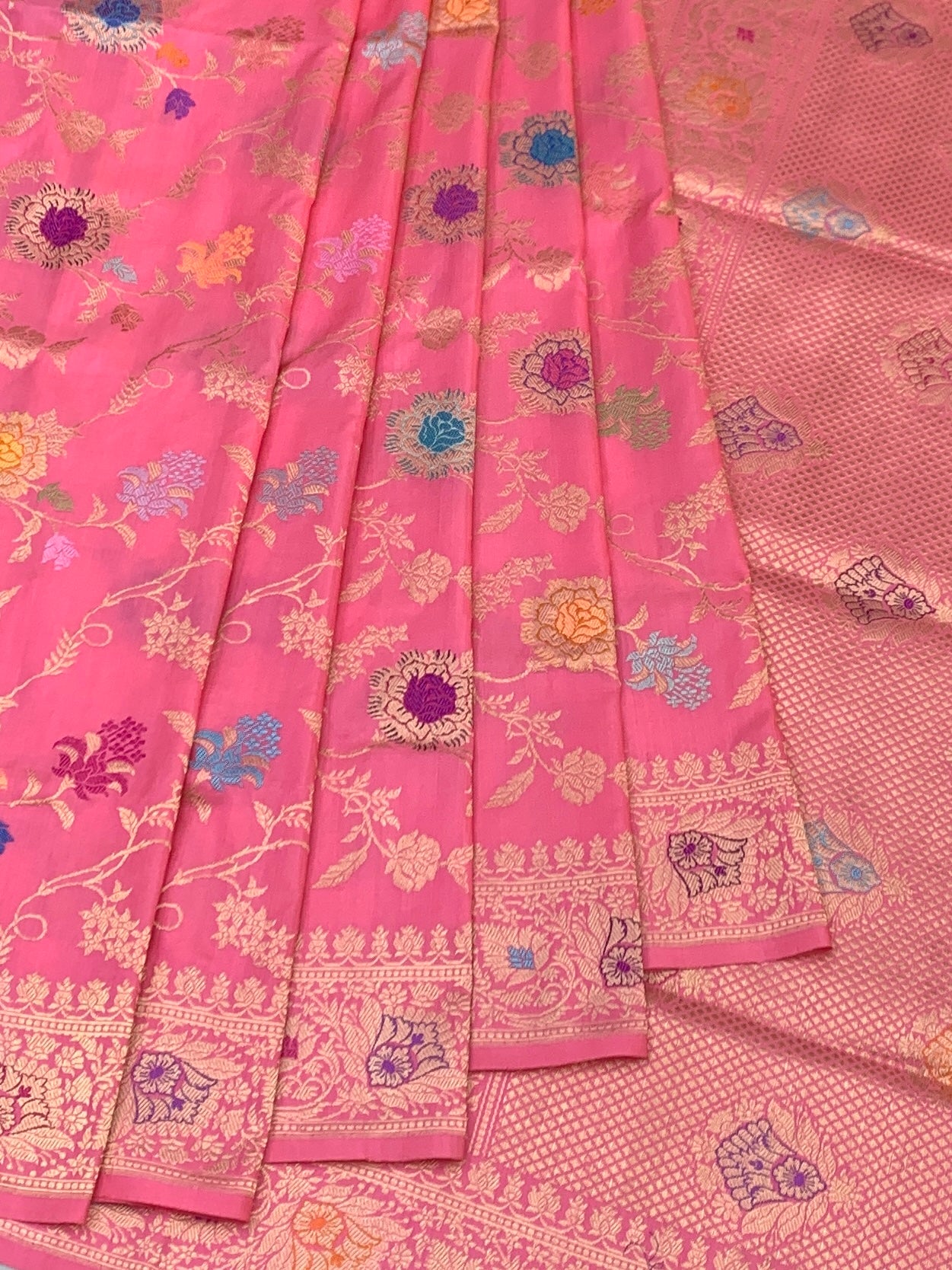 Petal Softness: Pastel Pink Meenakari Banarasi Silk Saree