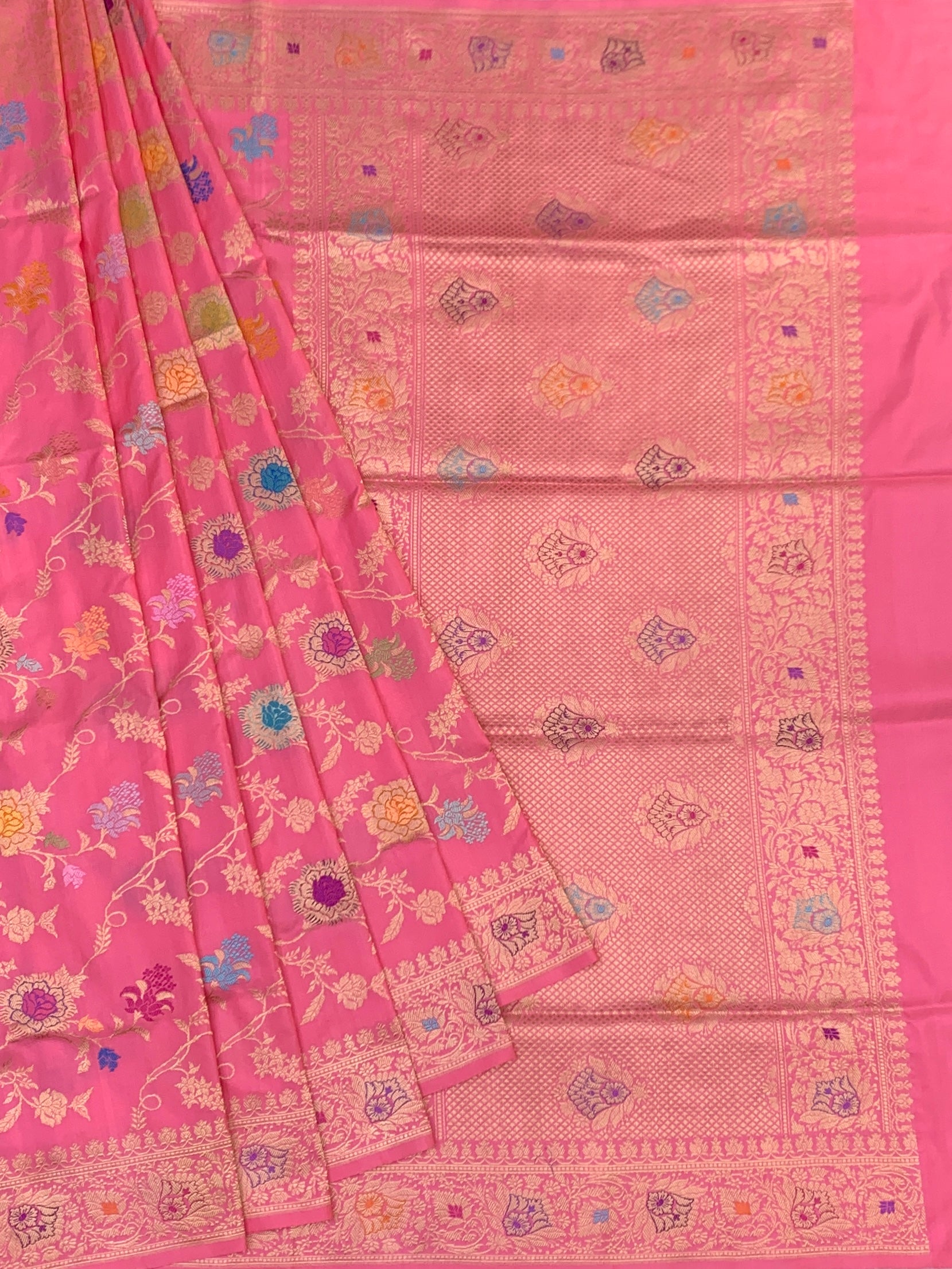 Petal Softness: Pastel Pink Meenakari Banarasi Silk Saree