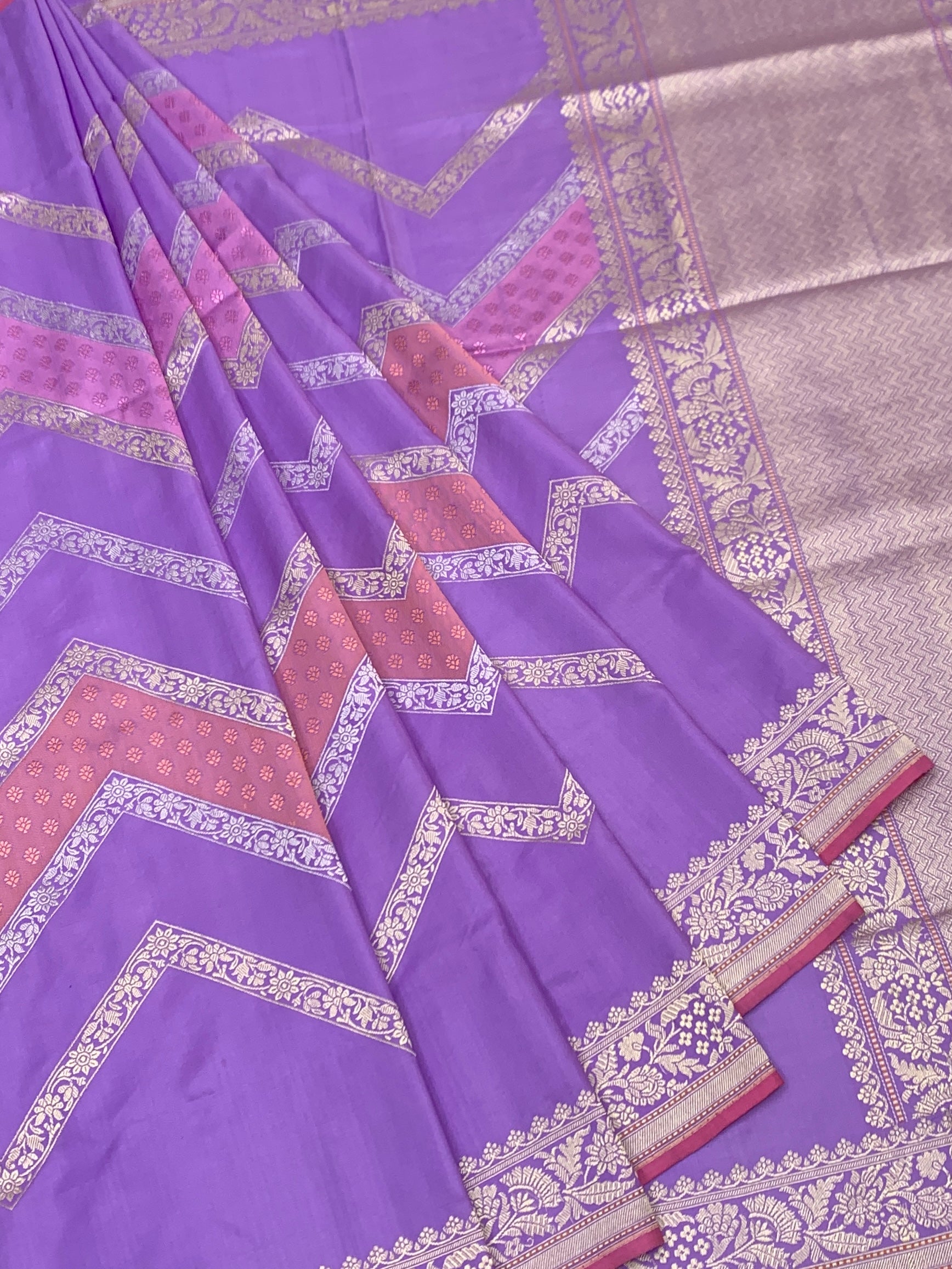 Modern Muse: Lavender Chevron Zari Banarasi Silk Saree