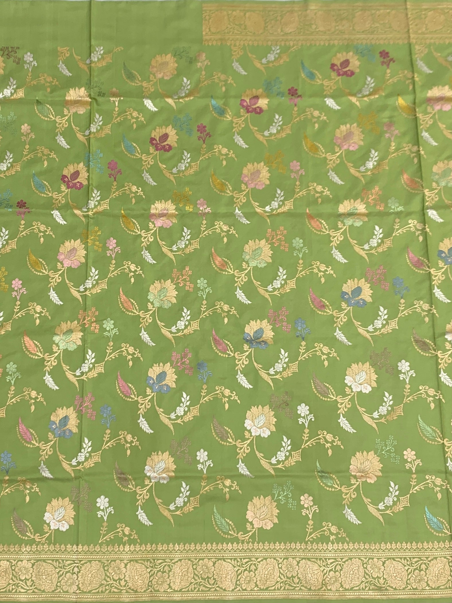 Garden Symphony: Pistachio Green Meenakari Banarasi Silk Saree