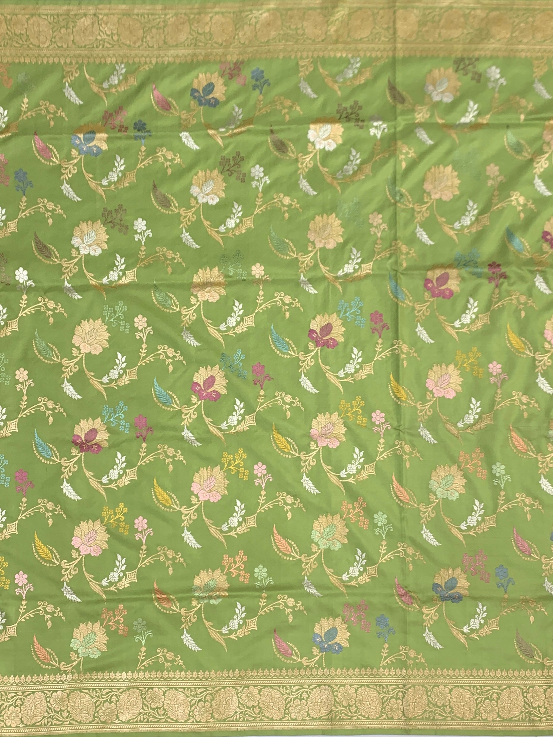 Garden Symphony: Pistachio Green Meenakari Banarasi Silk Saree