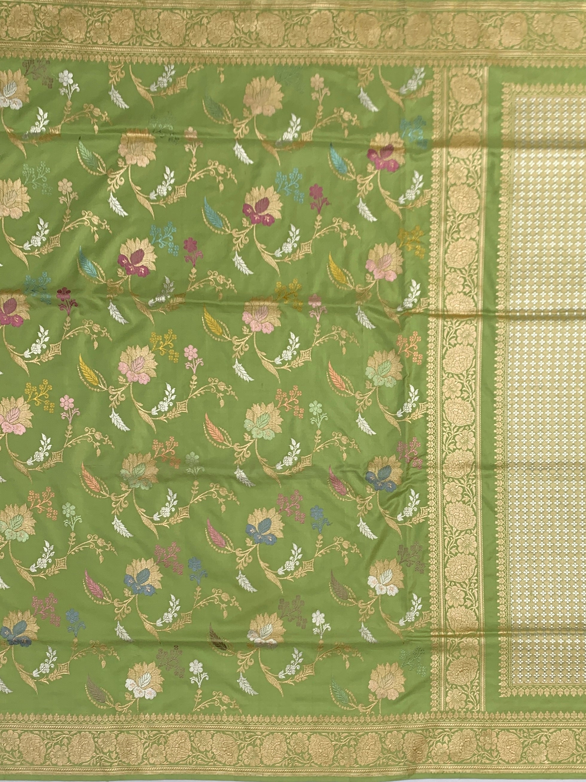 Garden Symphony: Pistachio Green Meenakari Banarasi Silk Saree