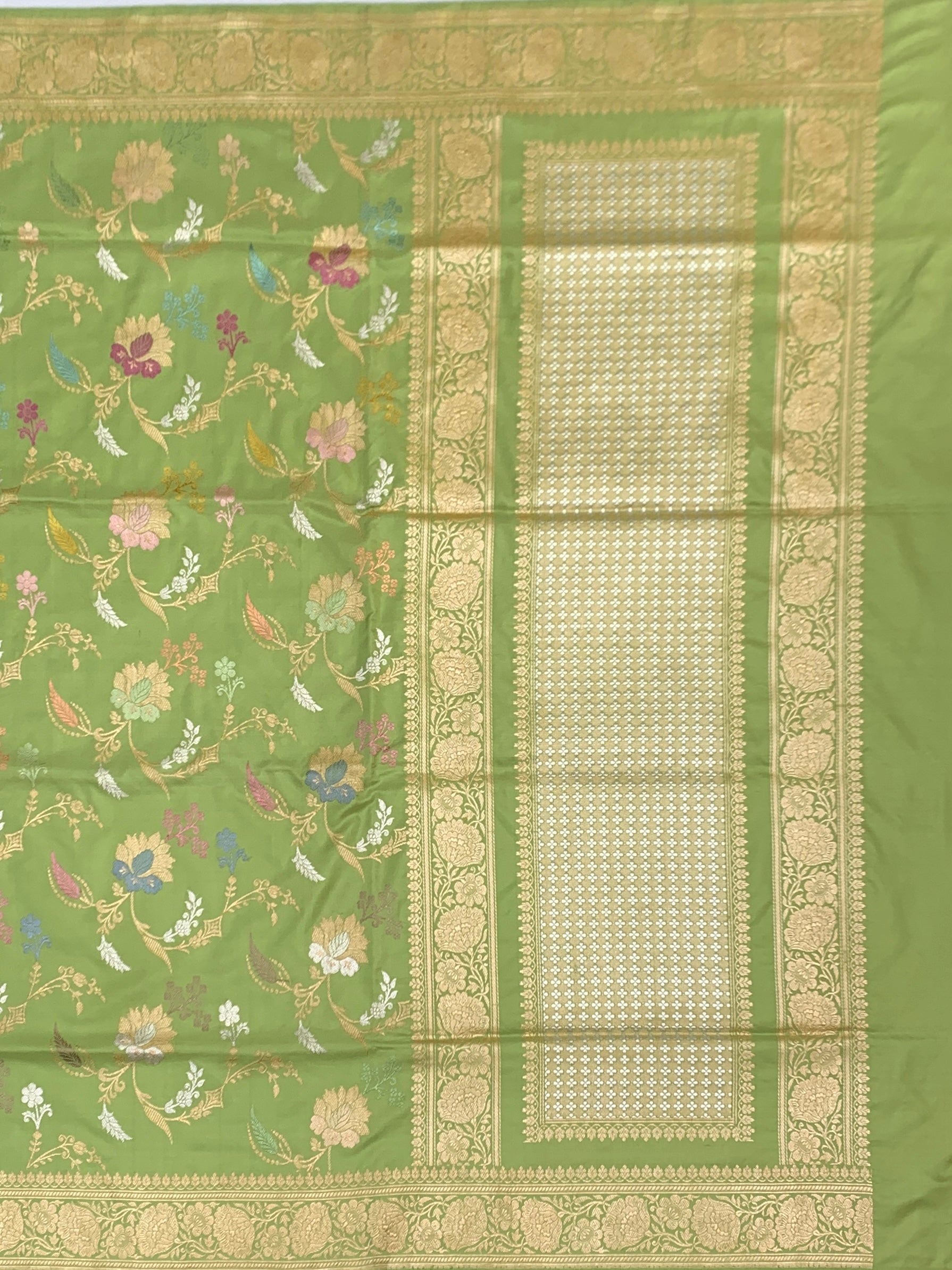 Garden Symphony: Pistachio Green Meenakari Banarasi Silk Saree