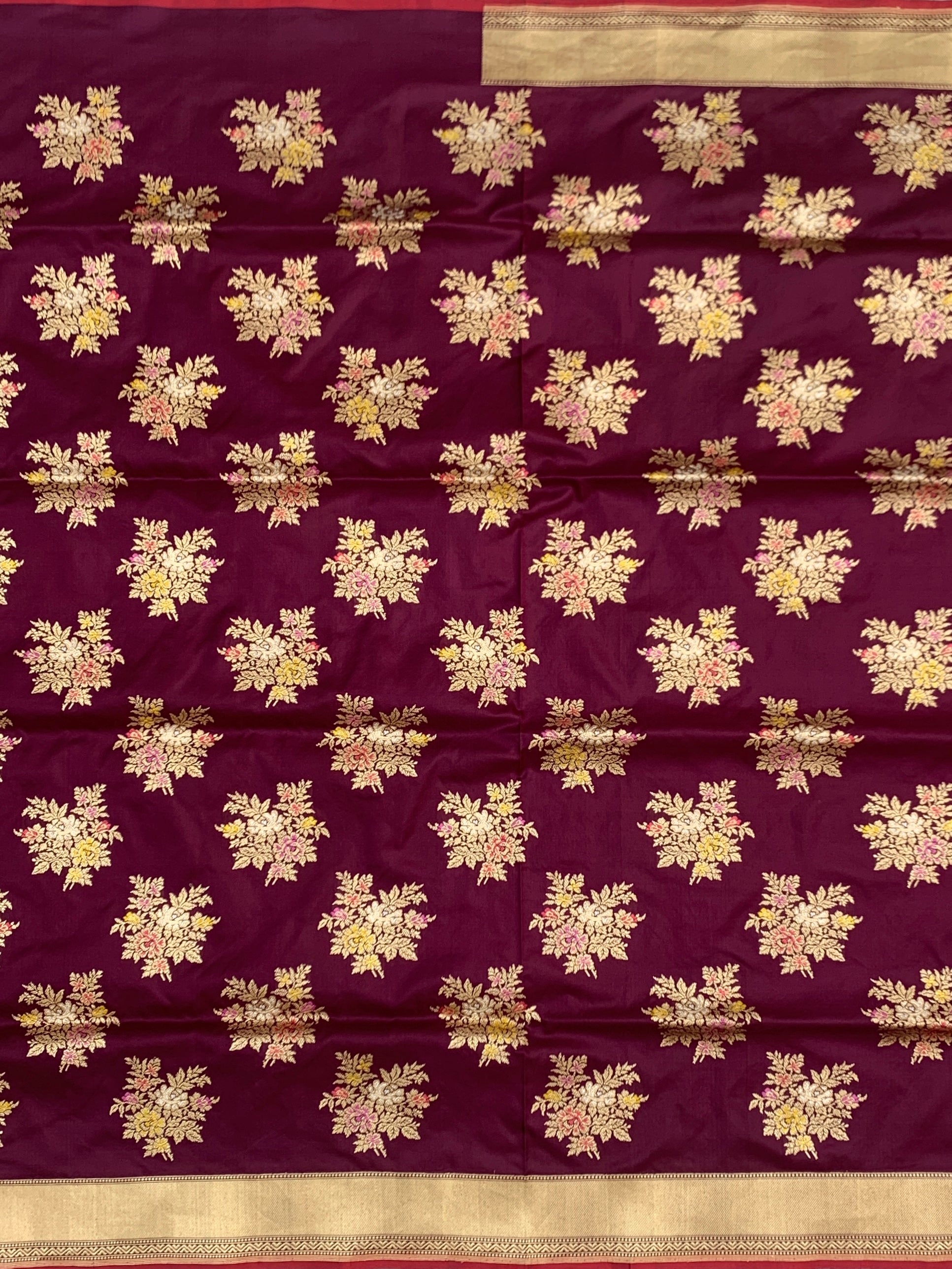 Regal Bloom: Deep Wine Meenakari Banarasi Silk Saree