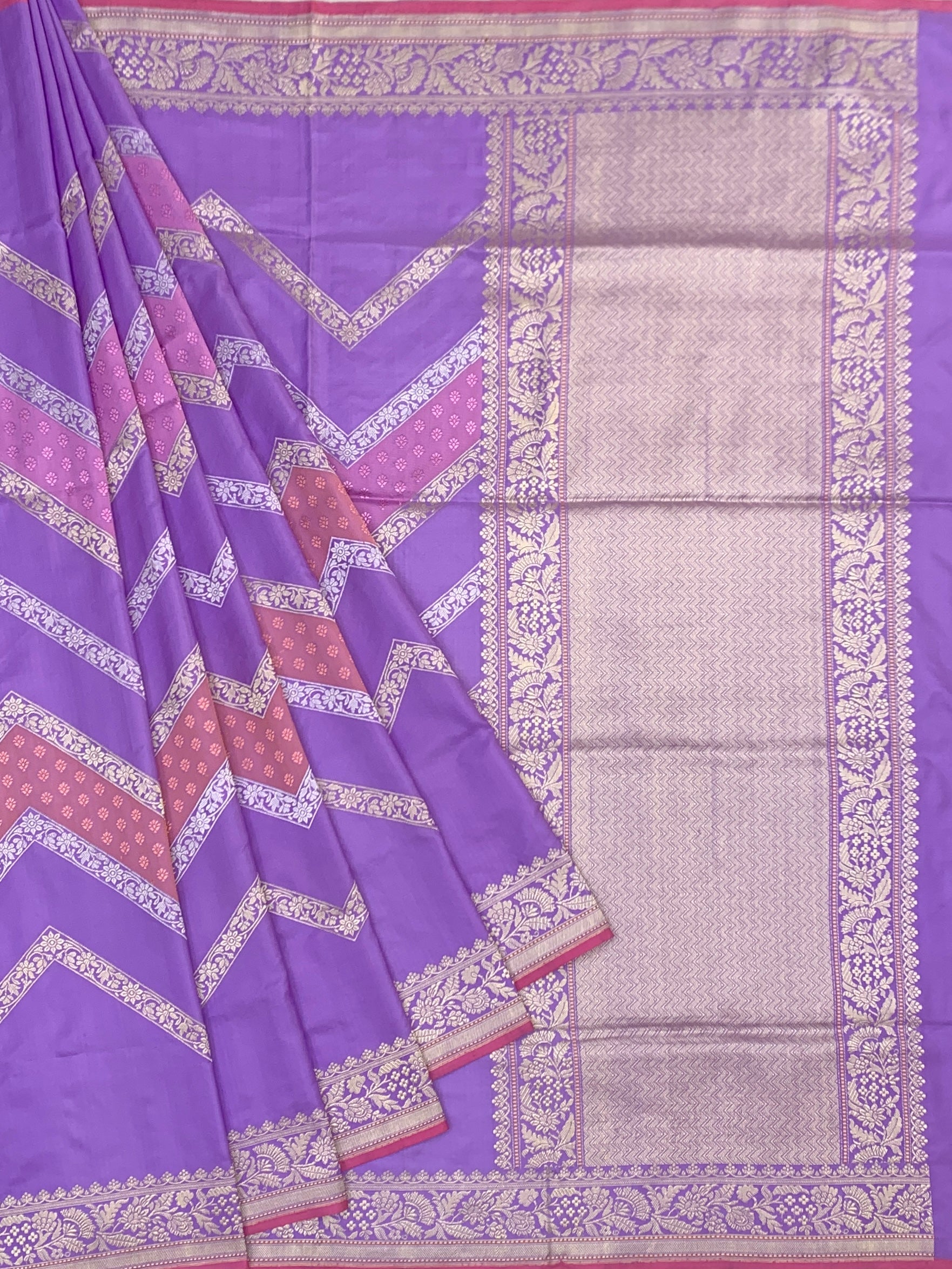 Modern Muse: Lavender Chevron Zari Banarasi Silk Saree
