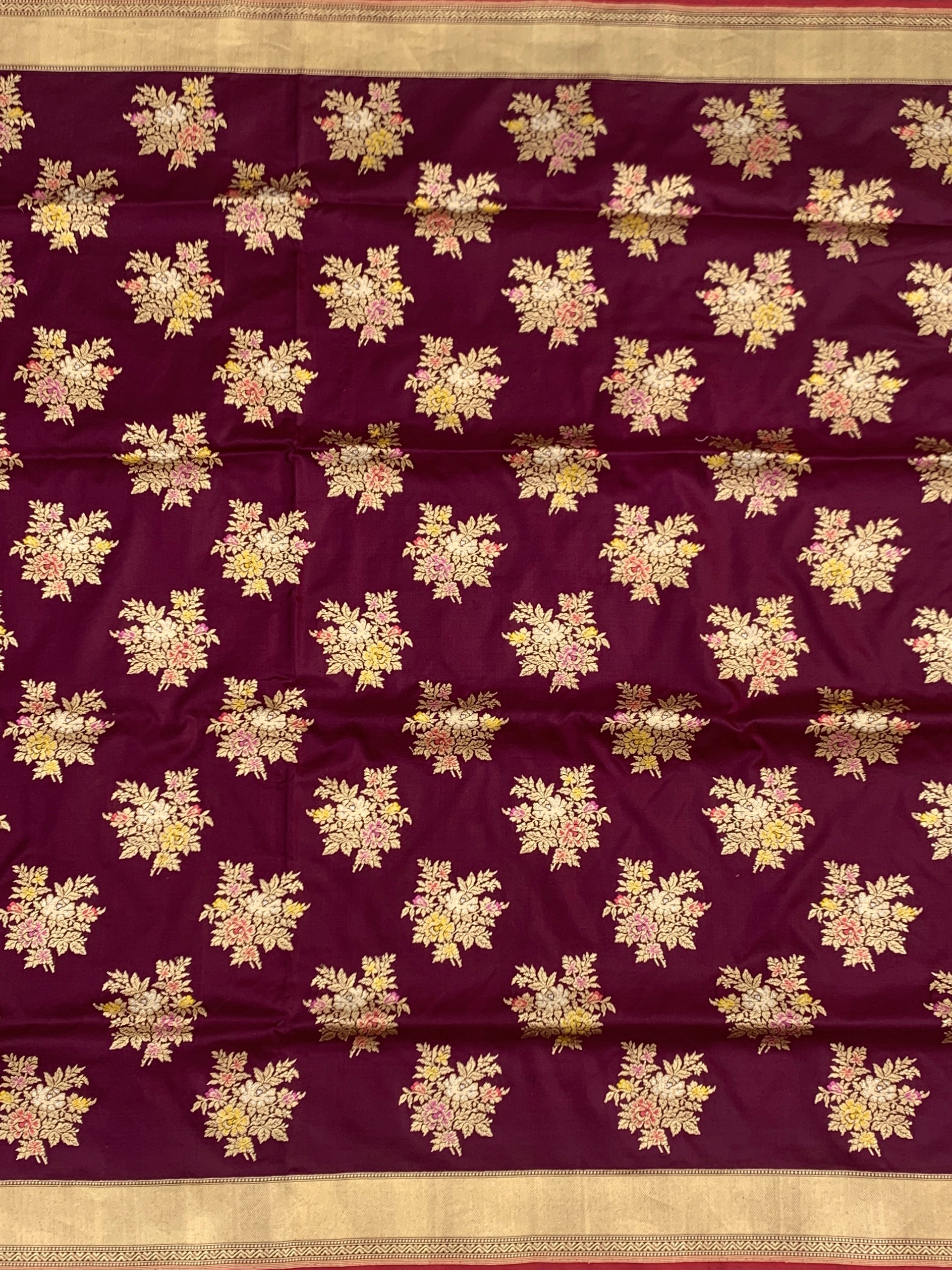 Regal Bloom: Deep Wine Meenakari Banarasi Silk Saree