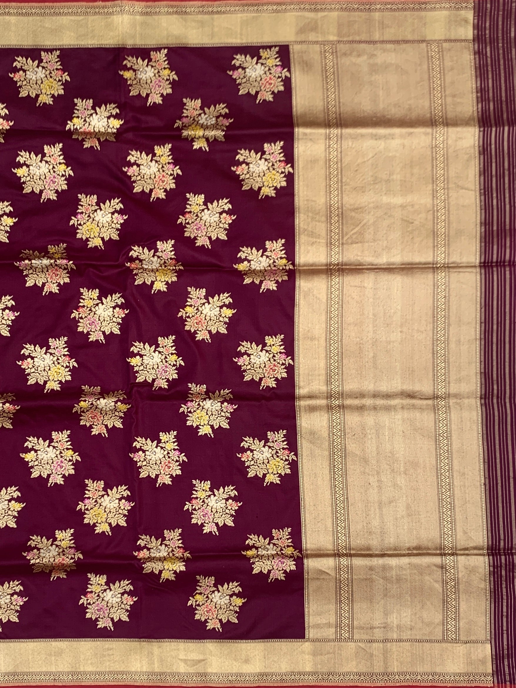 Regal Bloom: Deep Wine Meenakari Banarasi Silk Saree
