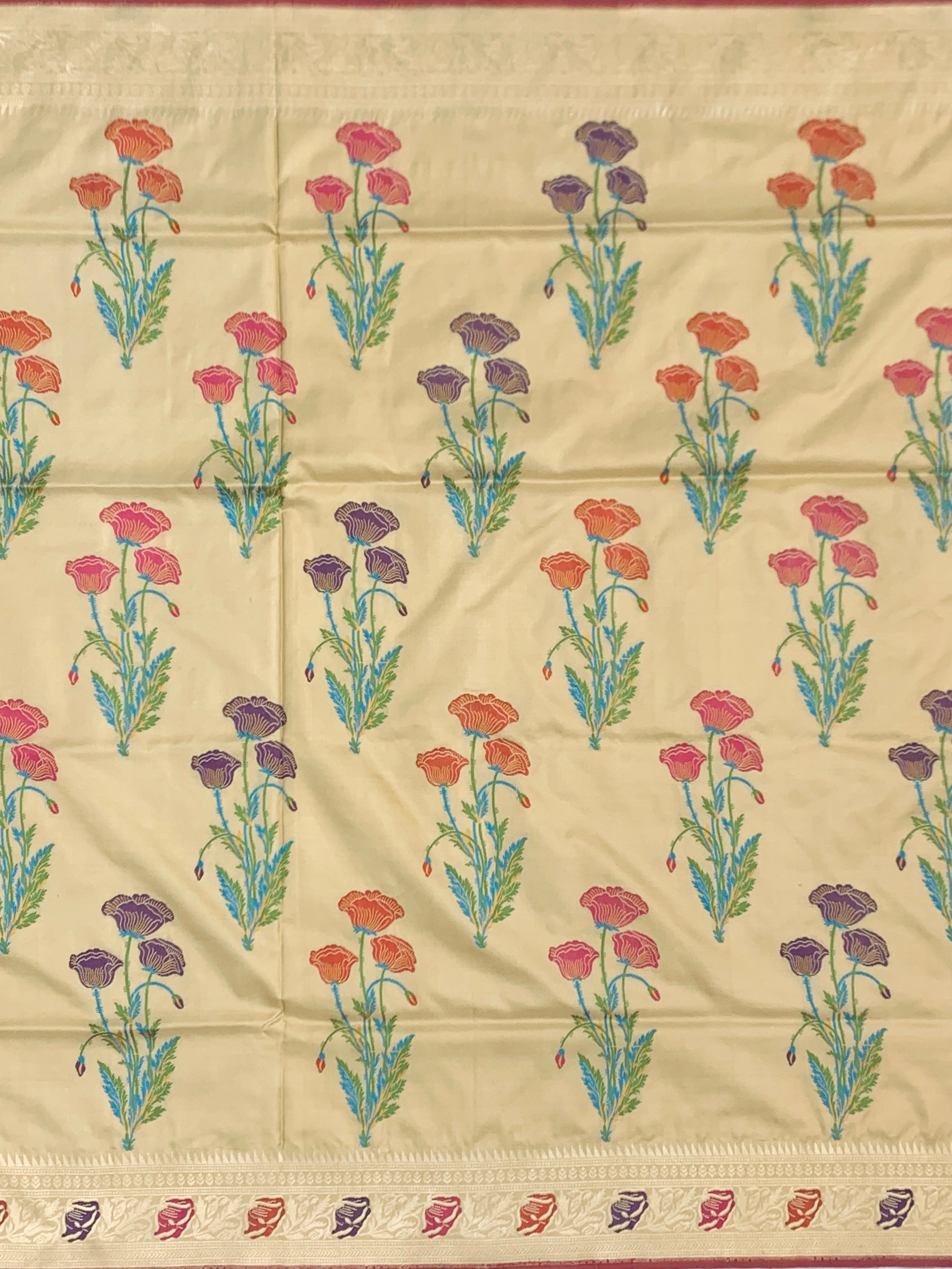 Floral Serenity: Cream & Gold Meenakari Banarasi Silk Saree