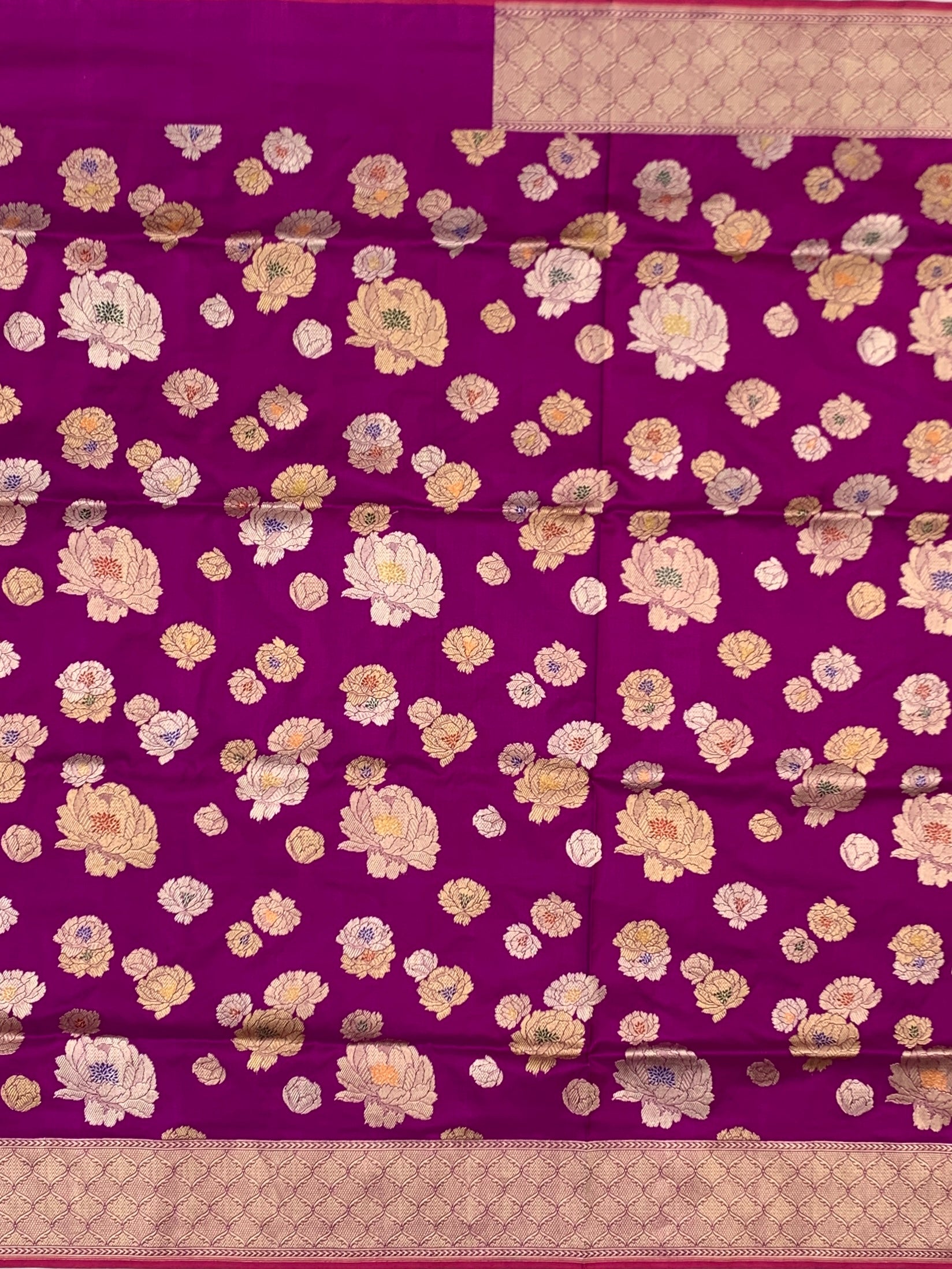 Royal Bloom: Plum & Gold Floral Brocade Banarasi Silk Saree