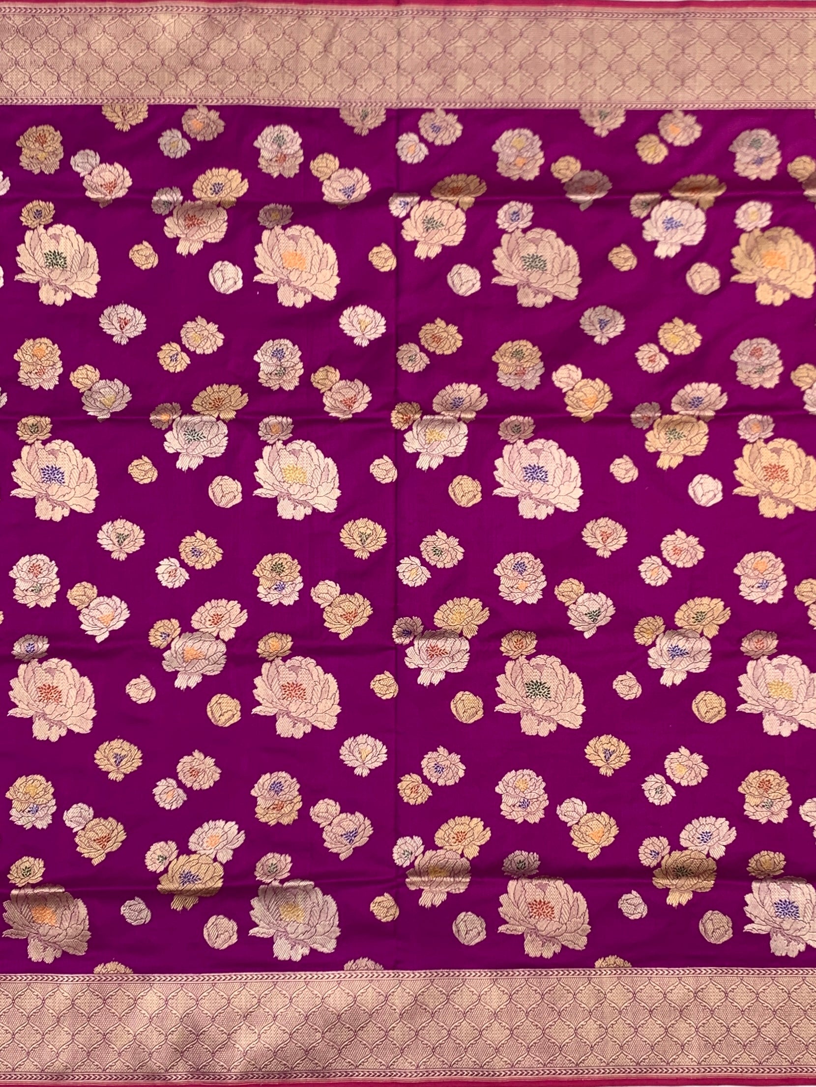 Royal Bloom: Plum & Gold Floral Brocade Banarasi Silk Saree