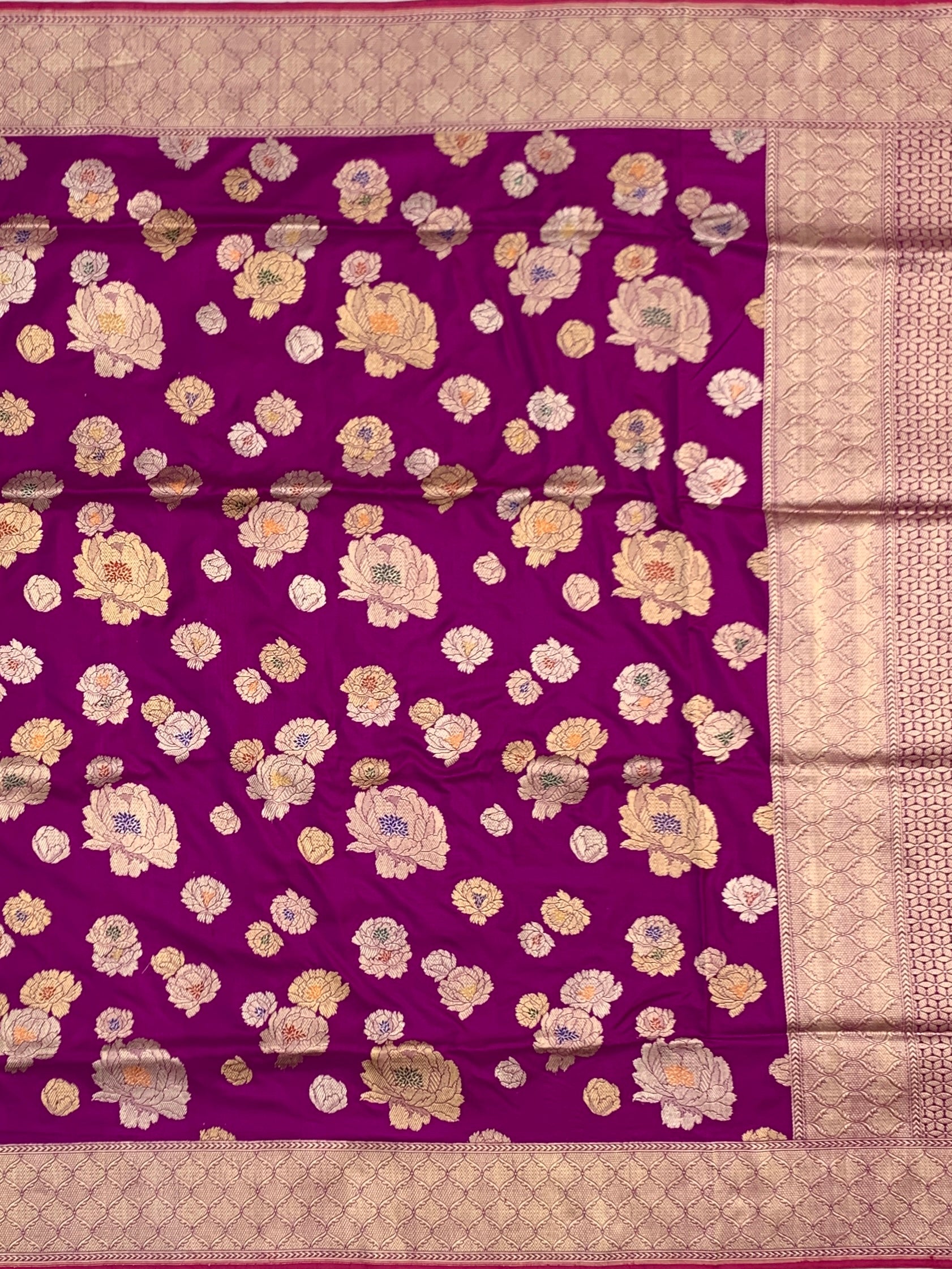 Royal Bloom: Plum & Gold Floral Brocade Banarasi Silk Saree