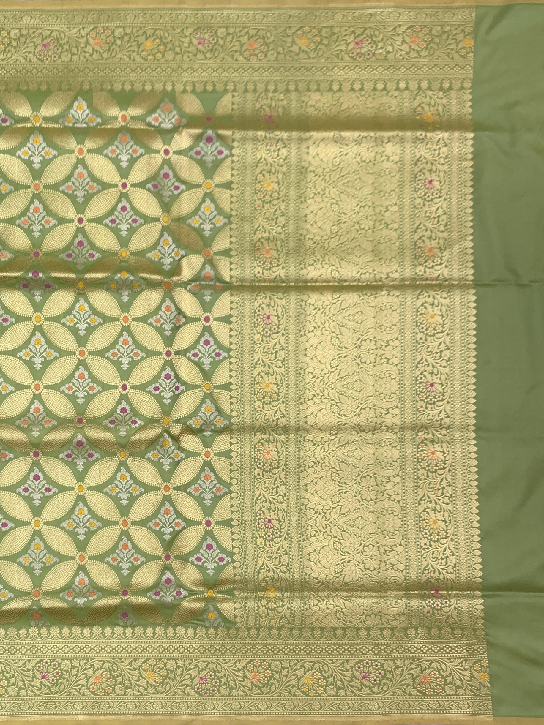 Olive Heritage: Geometric Meenakari Banarasi Silk Saree