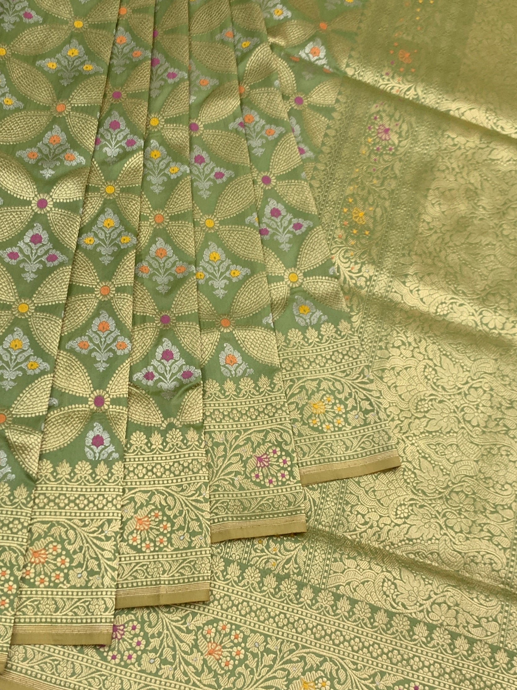Olive Heritage: Geometric Meenakari Banarasi Silk Saree