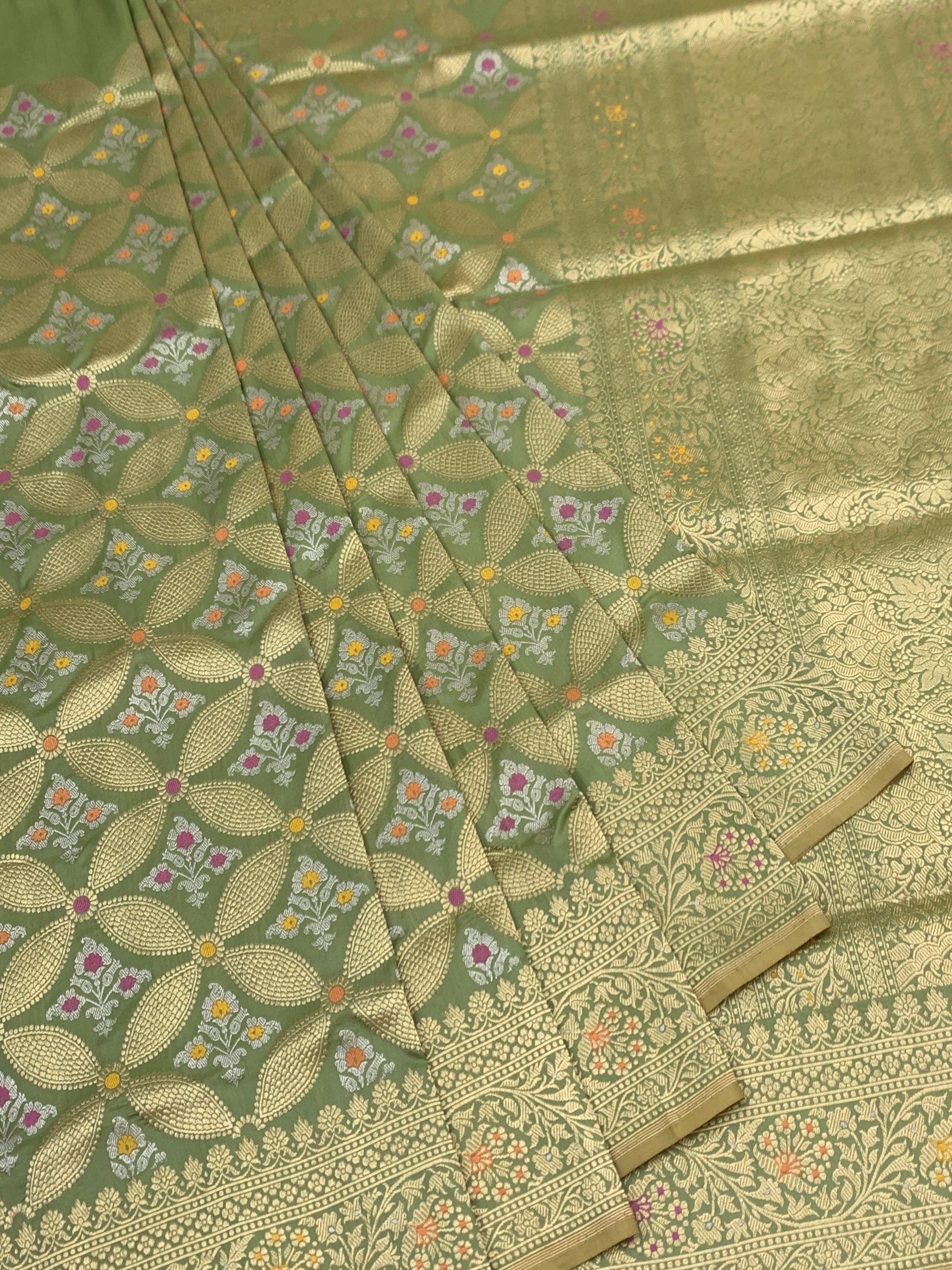 Olive Heritage: Geometric Meenakari Banarasi Silk Saree